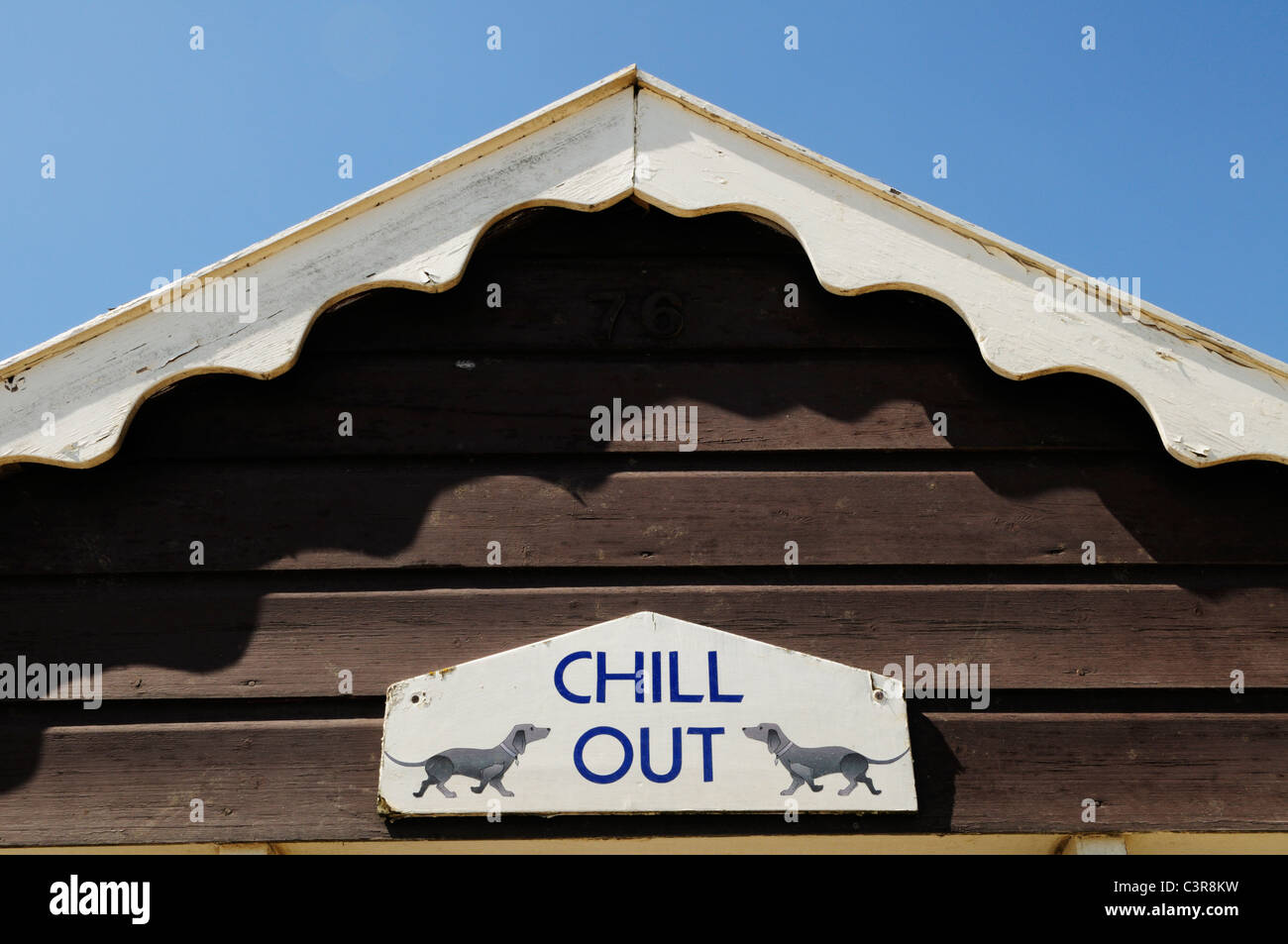 Chill Out Beach Hut detail, Southwold, Suffolk, England, UK Stock Photo
