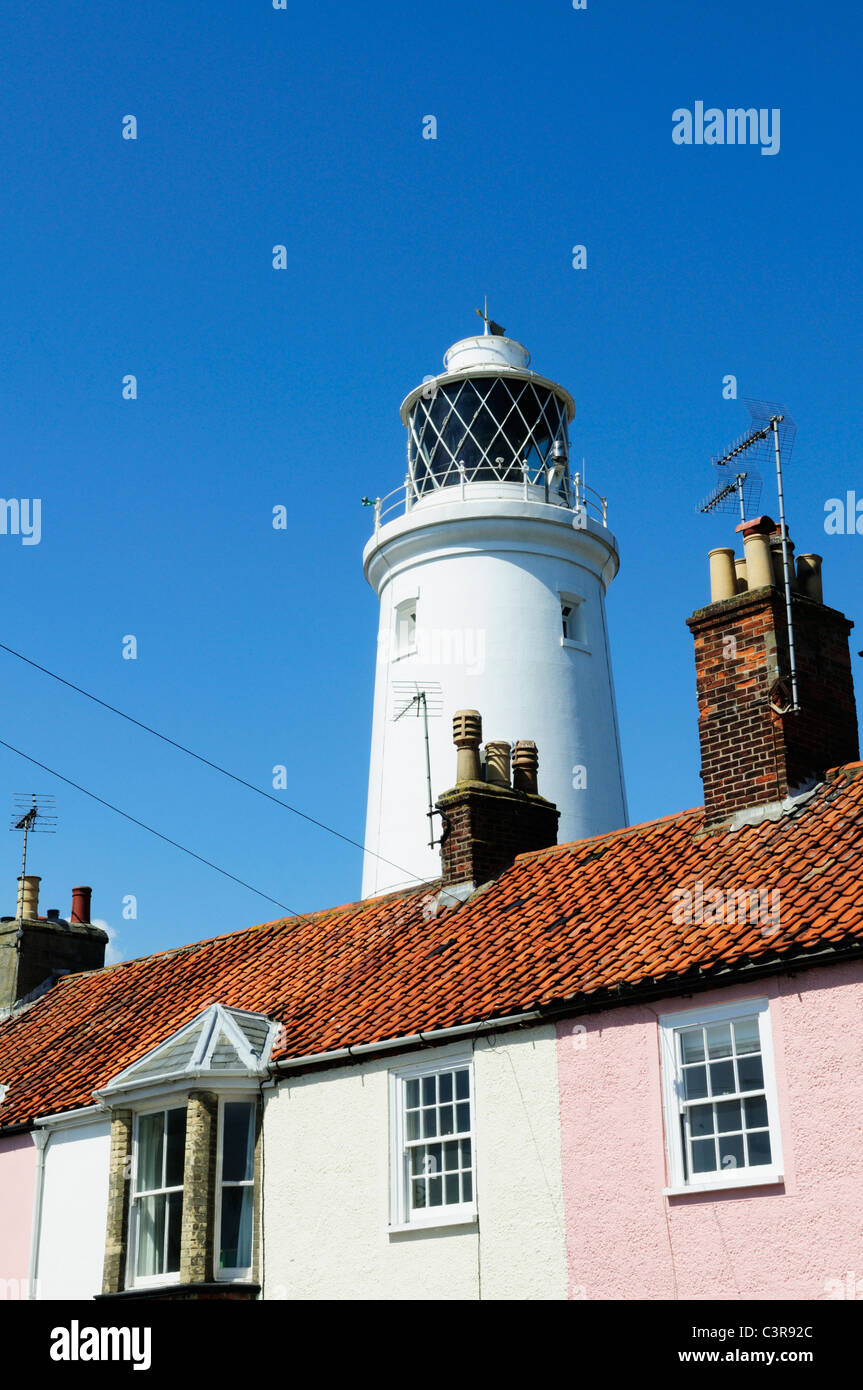 Cottages and Lighthouse at Southwold, Suffolk, England, UK Stock Photo