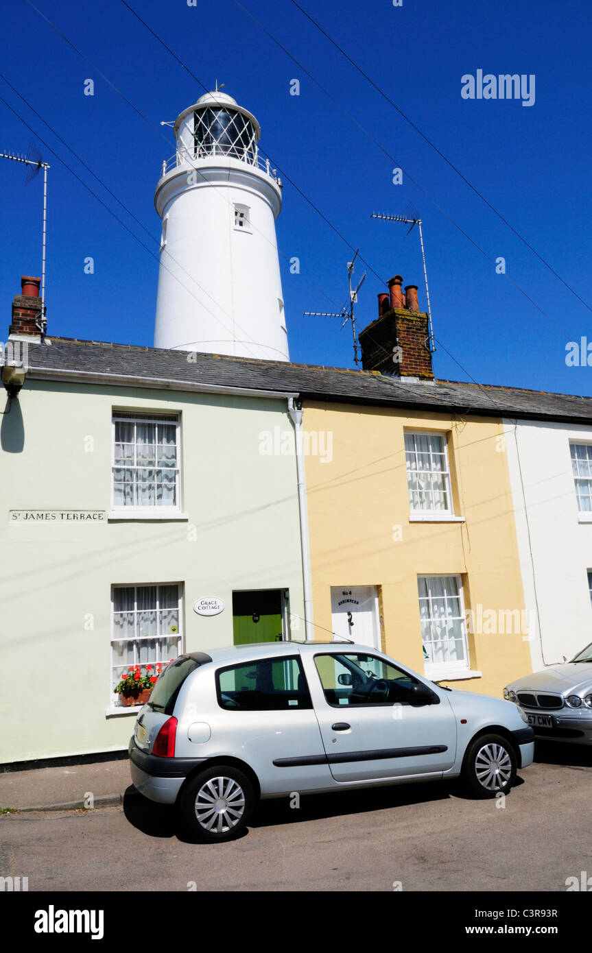 Lighthouse and Cottages at Southwold, Suffolk, England, UK Stock Photo