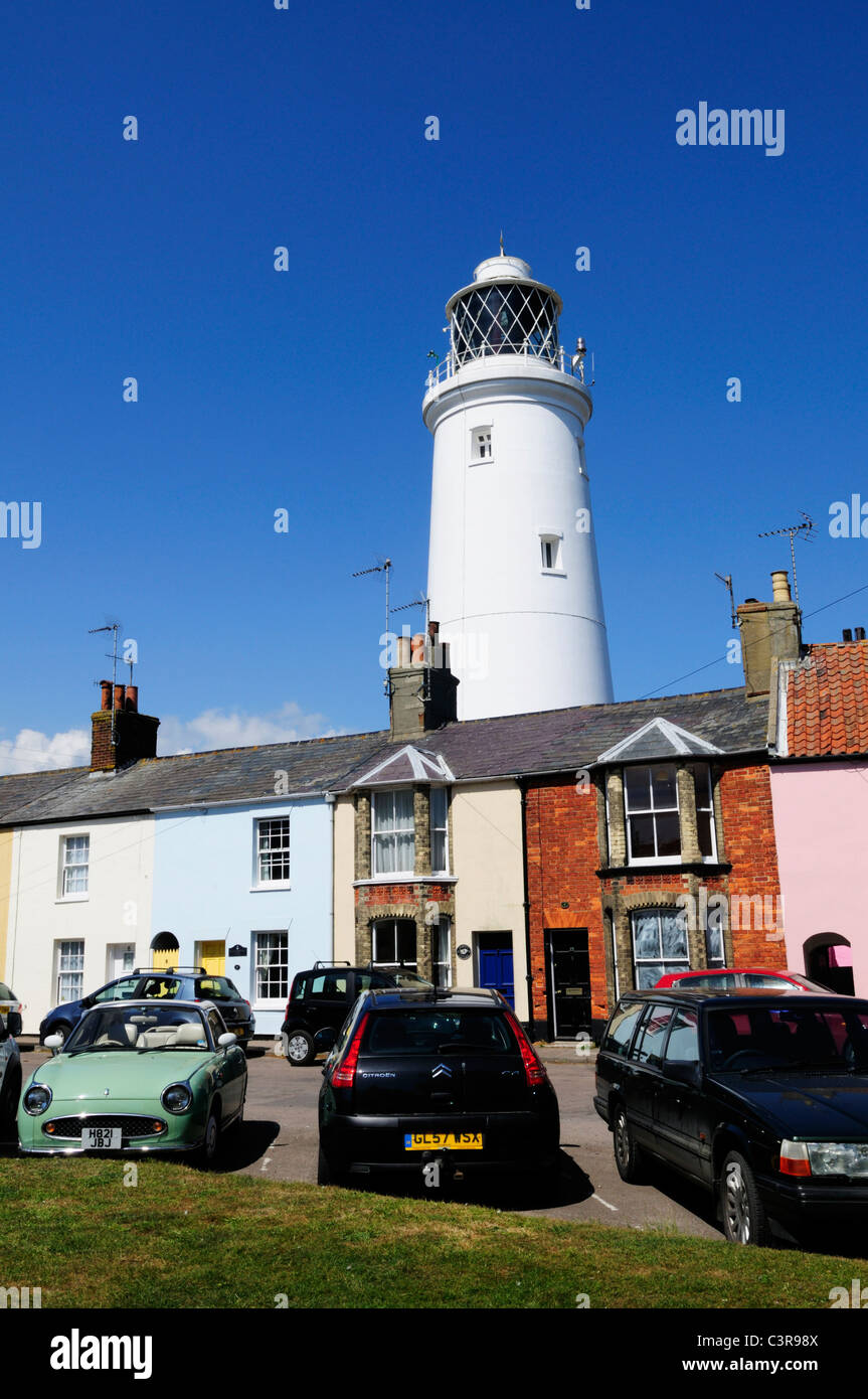 Cottages and Lighthouse, Southwold, Suffolk, England, UK Stock Photo