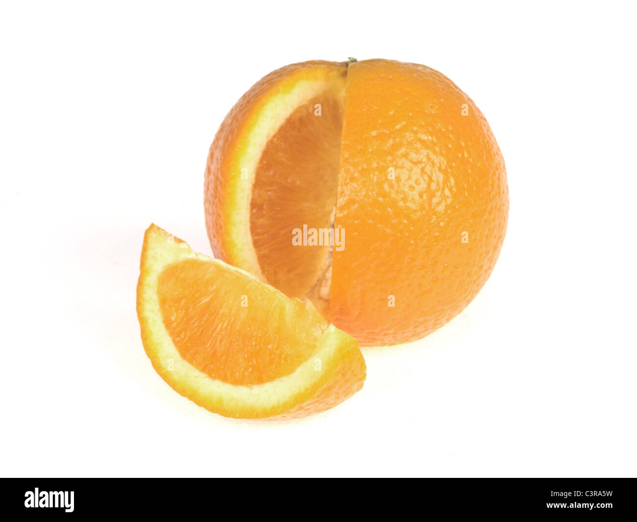 Fresh Healthy Tropical Whole Ripe Juicy Orange Fruit With A Segment Cut Out Against A White Background with A Clipping Path And No People Stock Photo