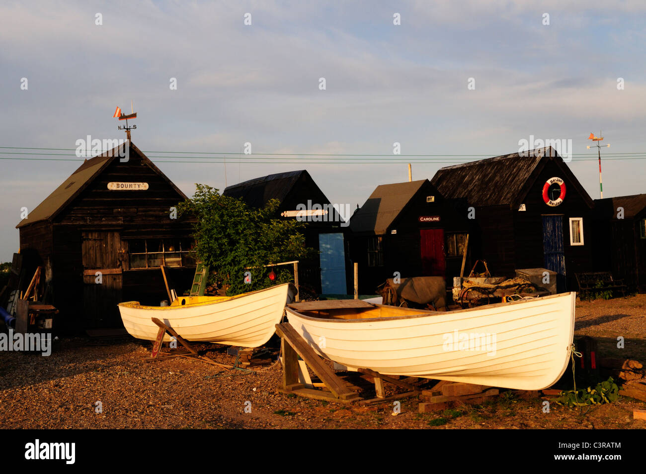 Fisherman's Huts and Dinghies at Southwold Harbour, Suffolk, England, Uk Stock Photo