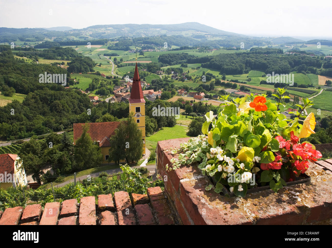 Austria, Styria, Kapfenstein, Suedsteirisches Weinland, View of church in rural scene Stock Photo