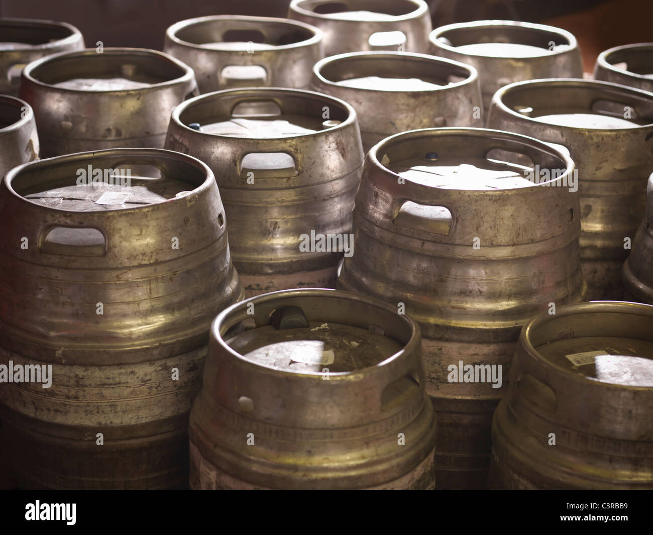 Barrels in brewery Stock Photo