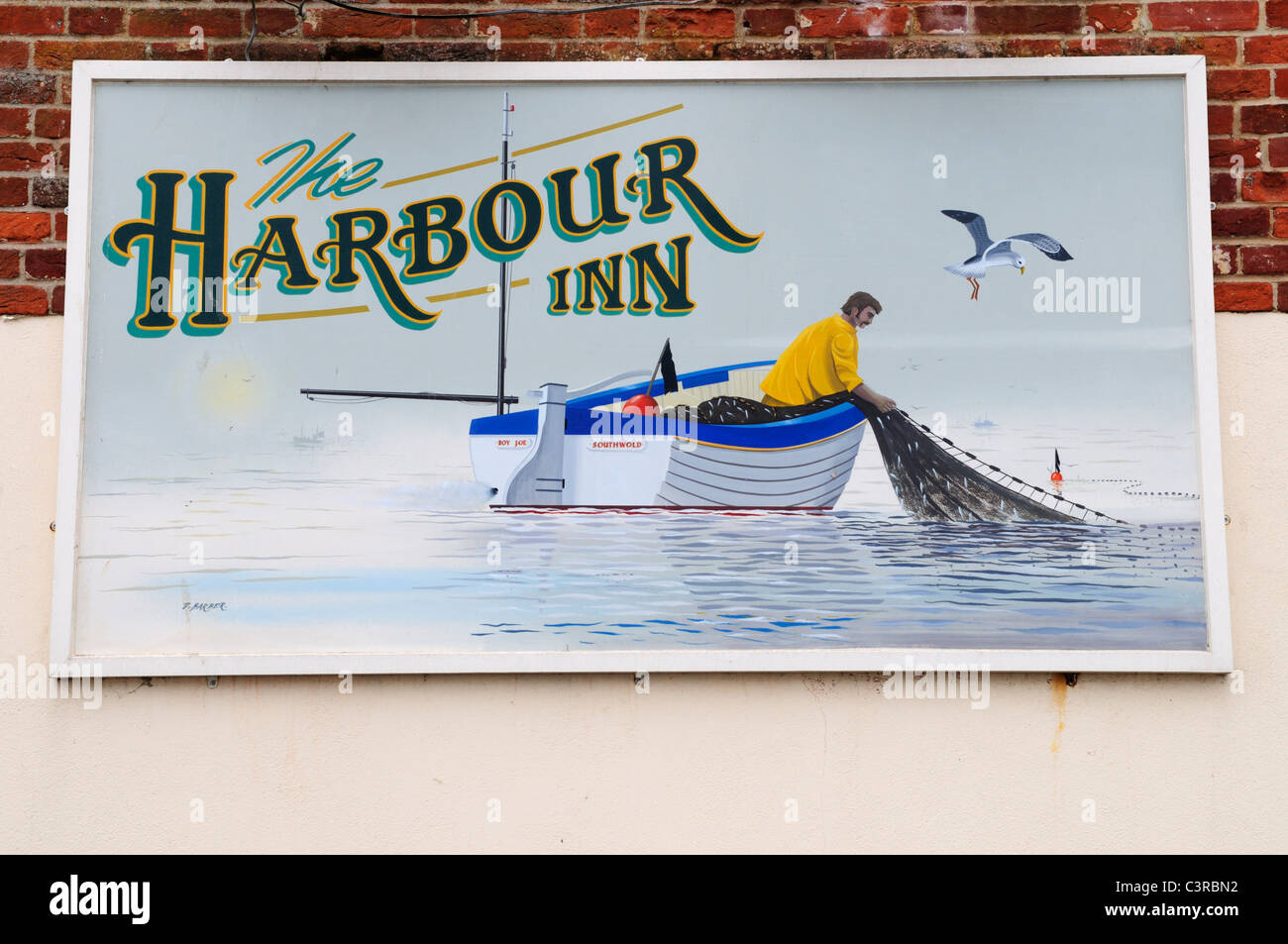 The Harbour Inn Pub Sign, Southwold, Suffolk, England, UK Stock Photo