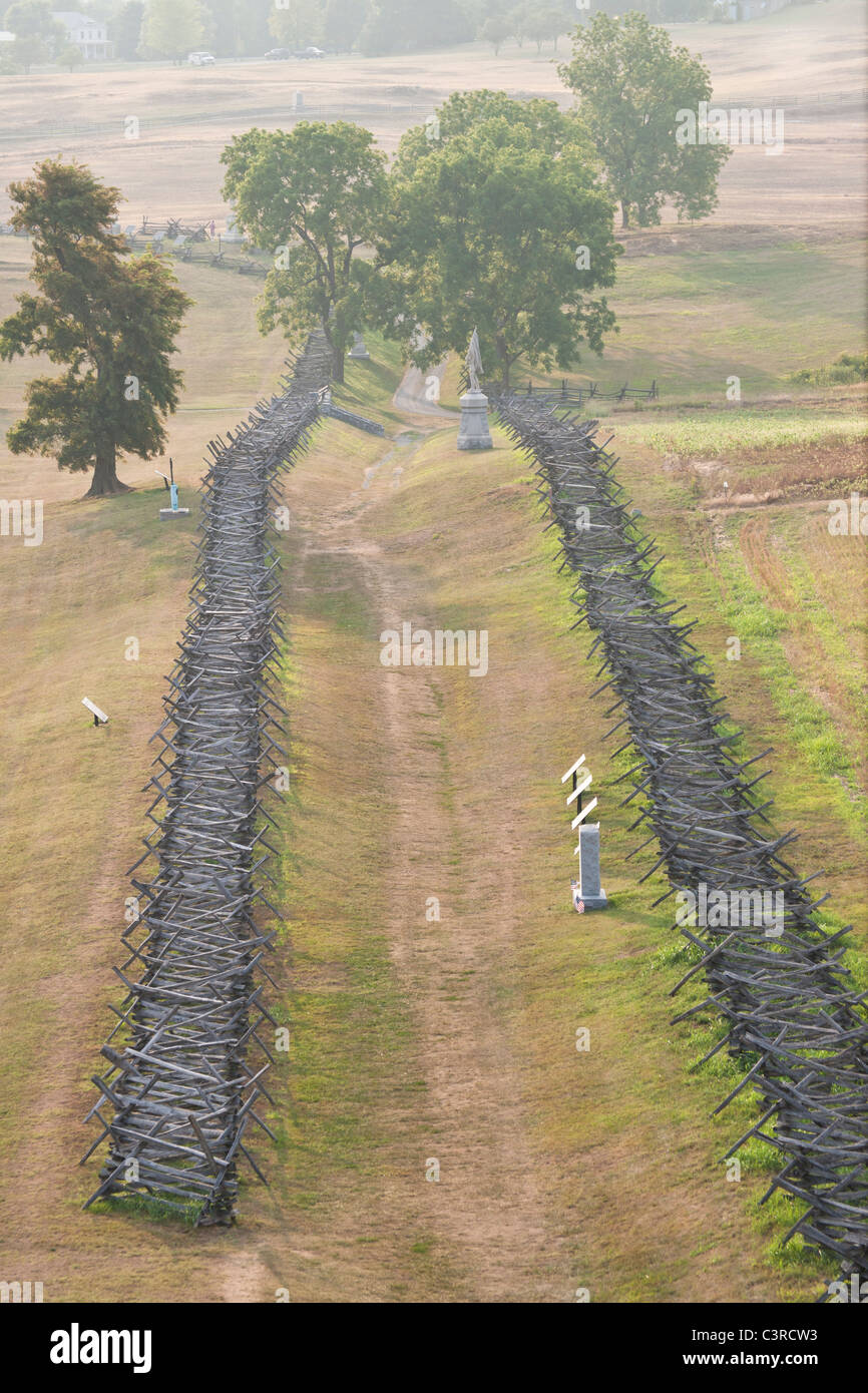 Bloody Lane from the top of the Observation Tower on the Antietam National Battlefield. Stock Photo
