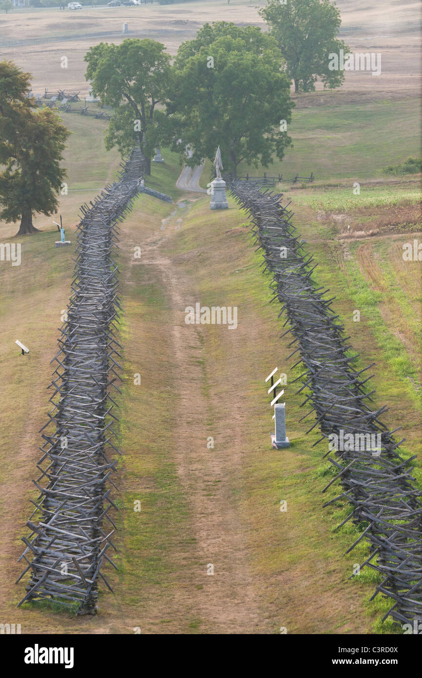 Bloody Lane from the top of the Observation Tower on the Antietam National Battlefield. Stock Photo