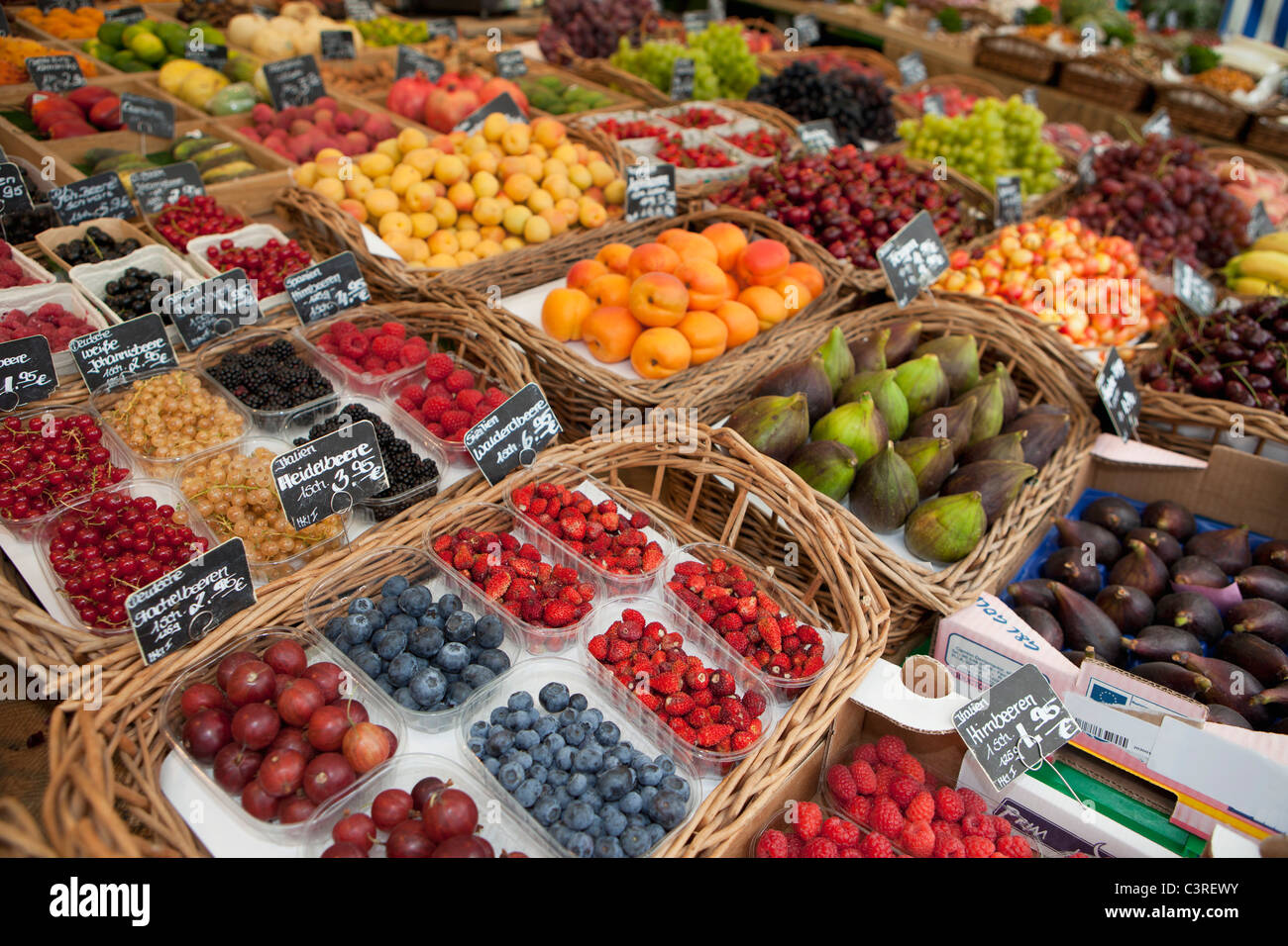 Germany, Munich, Variety of fruits in basket at market Stock Photo Alamy