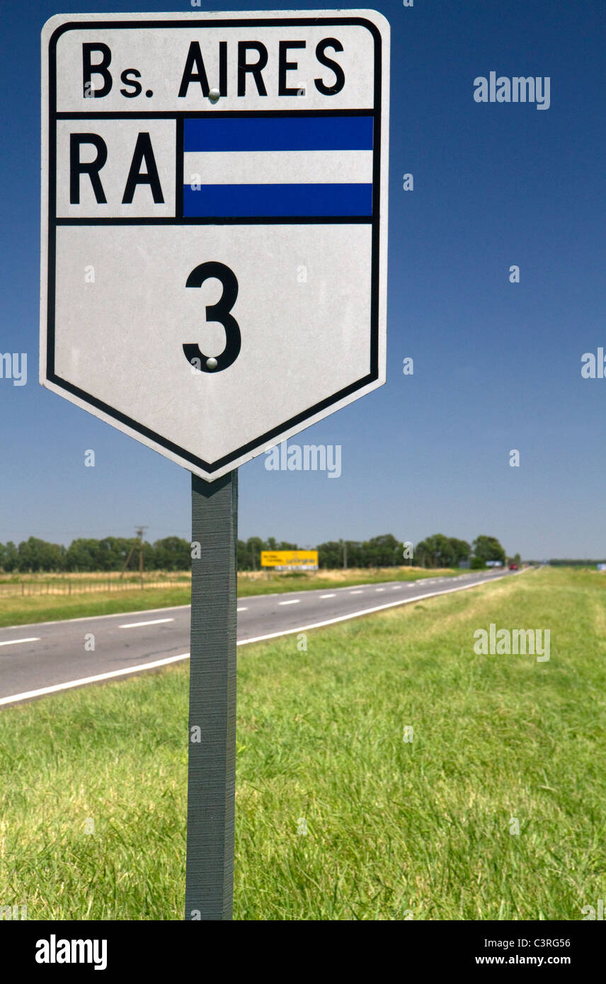 National Route 3 road sign in Buenos Aires province, Argentina. Stock Photo