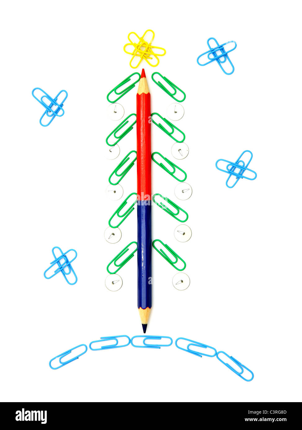 Christmas fur-tree from paper clips for a paper on a white background Stock Photo
