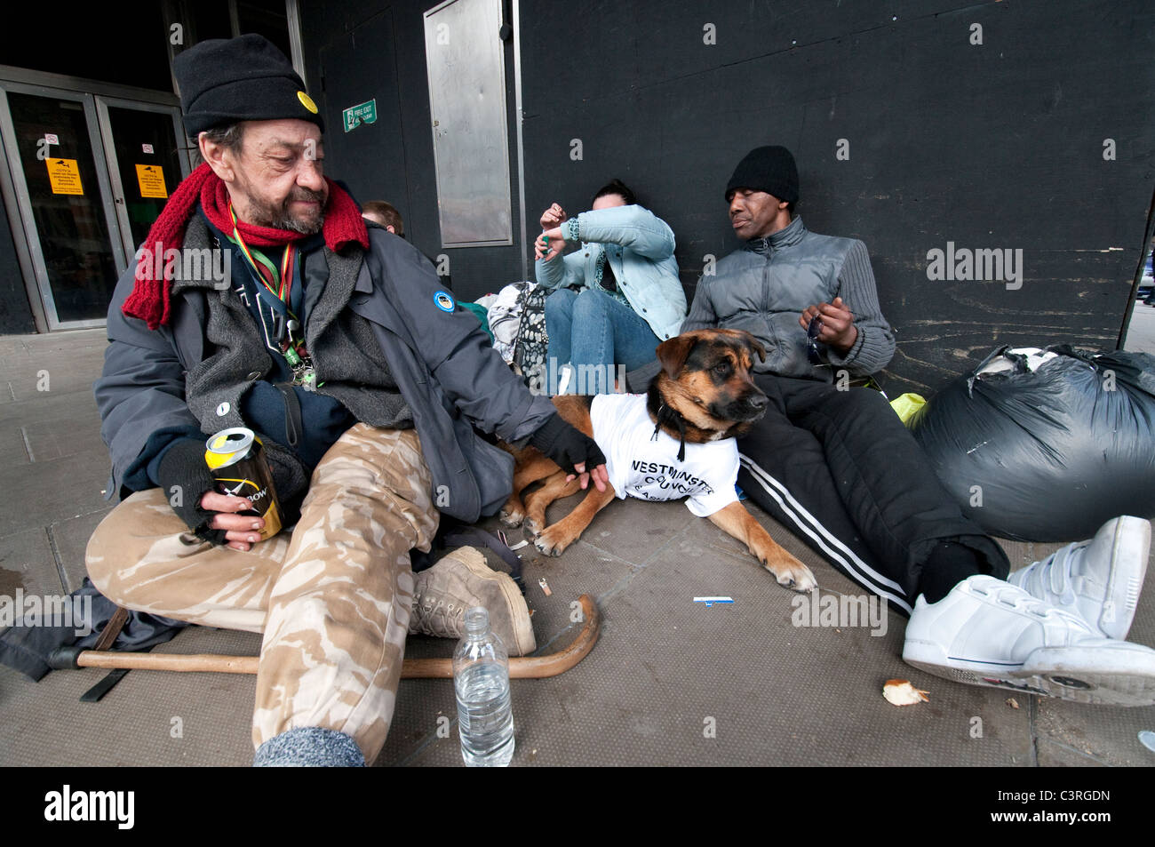Homeless people outside Westminster Cathedral in Victoria area Central
