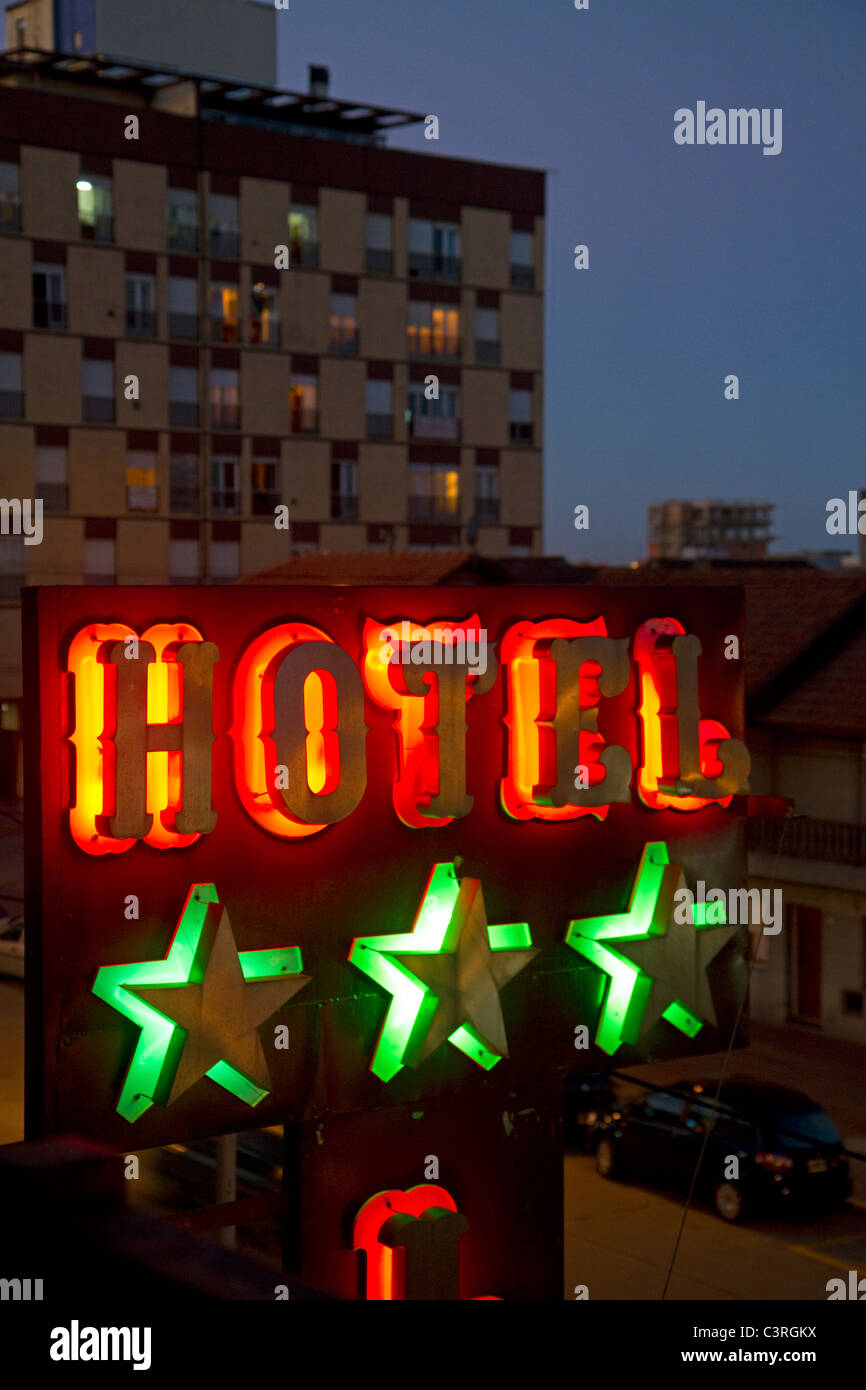 Hotel neon sign at Necochea, Argentina. Stock Photo