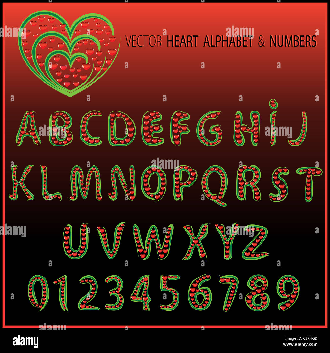 vector heart alphabet and numbers Stock Photo - Alamy