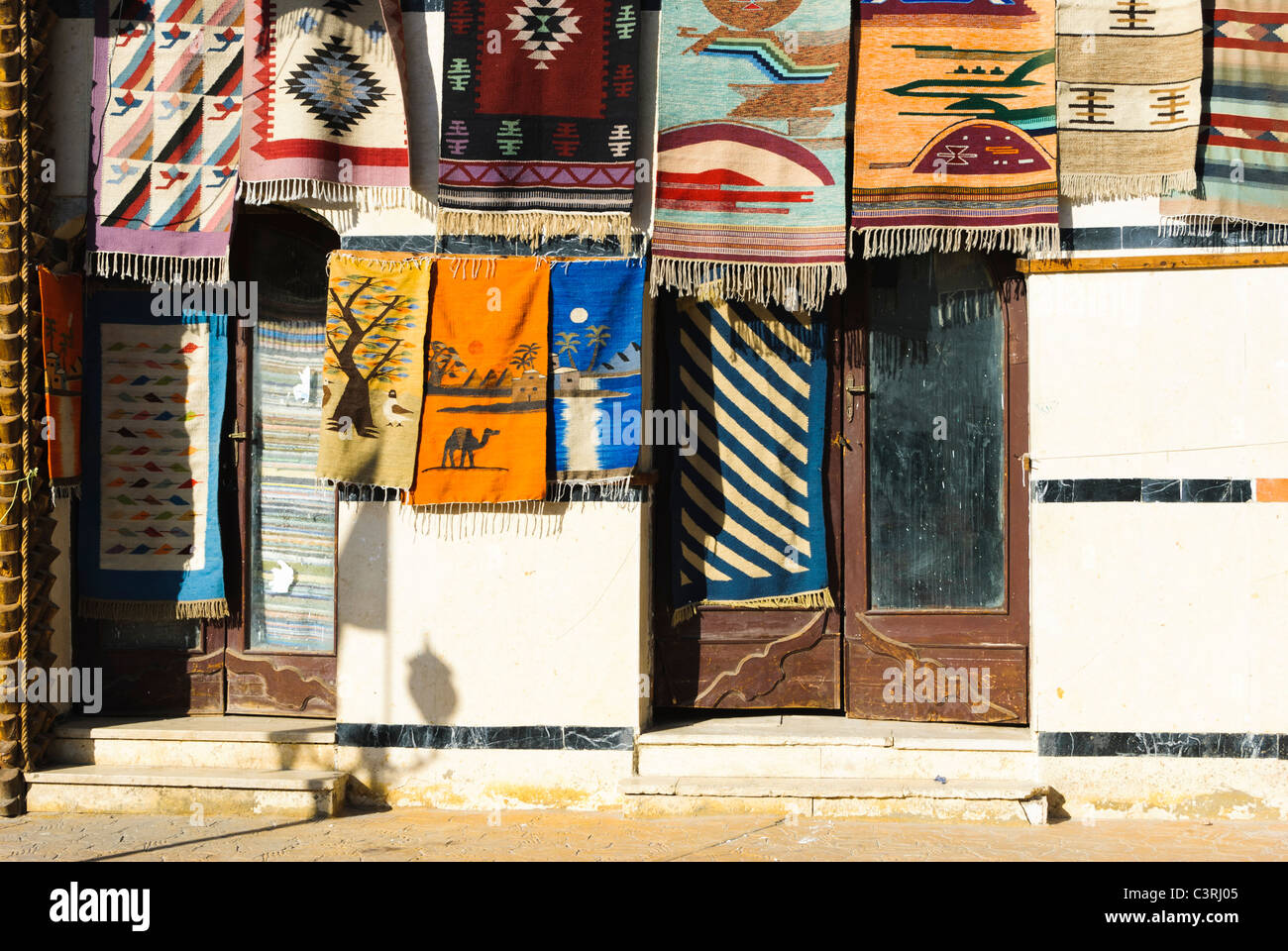 Hanging colourful rugs - Dahab, Sinai Peninsula - Egypt Stock Photo - Alamy