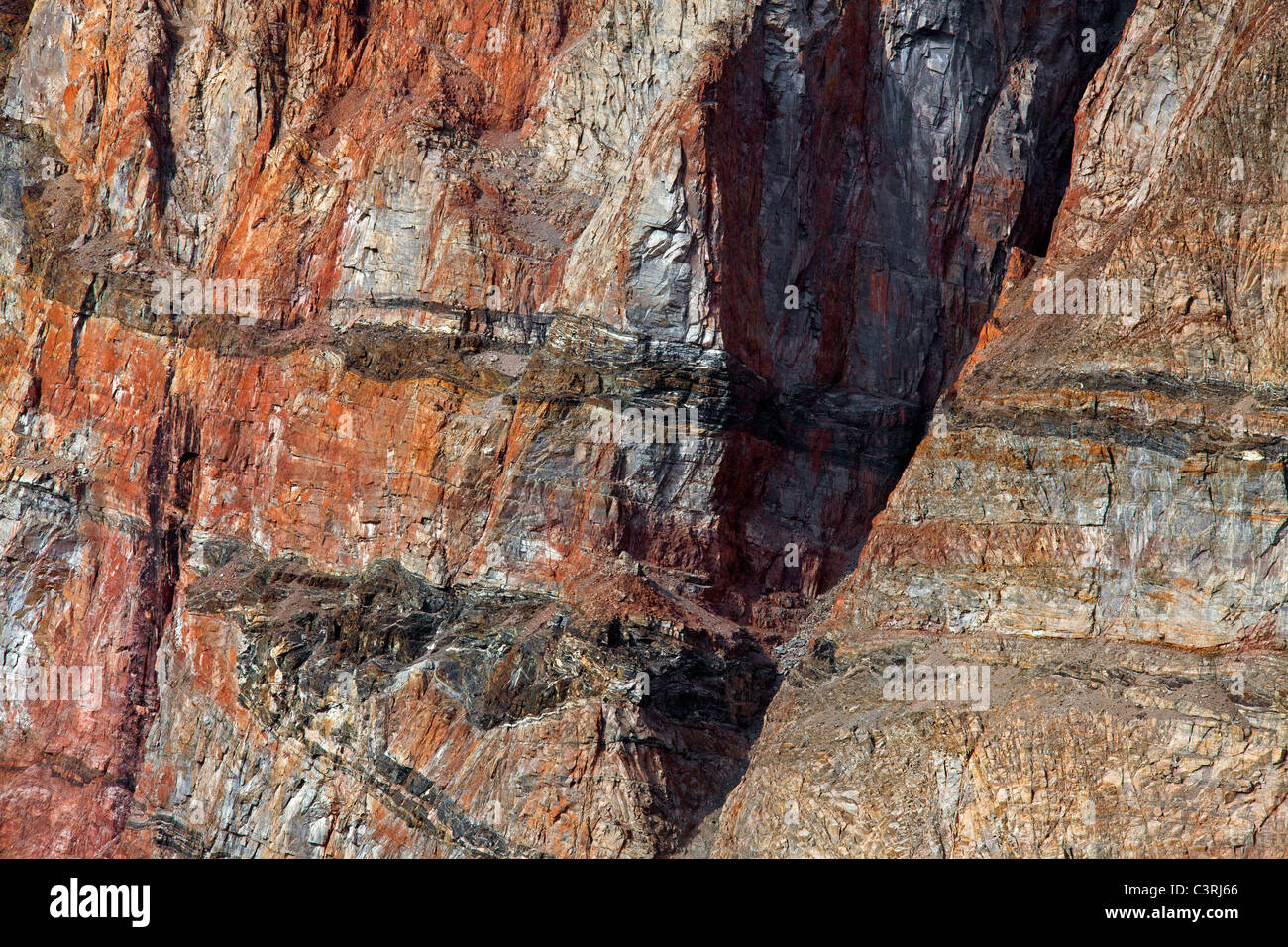 Detail of basalt, a volcanic rock found on Heart mountain, Uummannaq, North-Greenland, Greenland Stock Photo