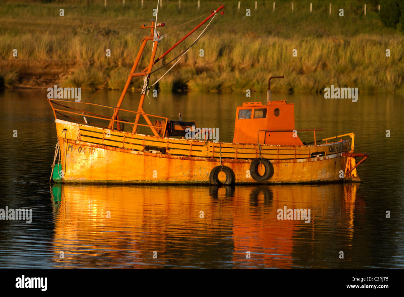 Fishing boat anchored at the port of Necochea, Argentina. Stock Photo