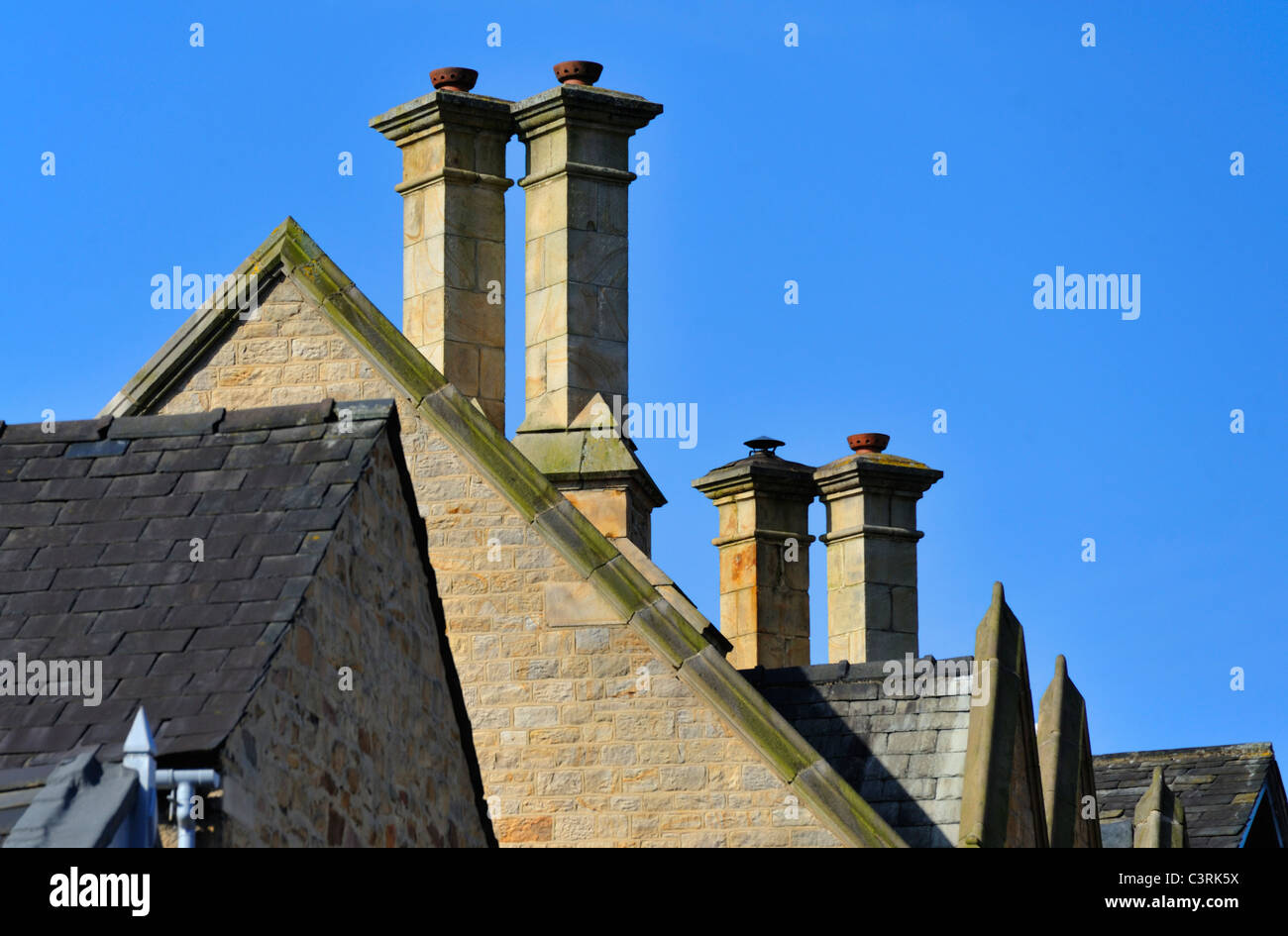 House chimney stacks, Lancaster, Lancashire, England, United Kingdom, Europe. Stock Photo