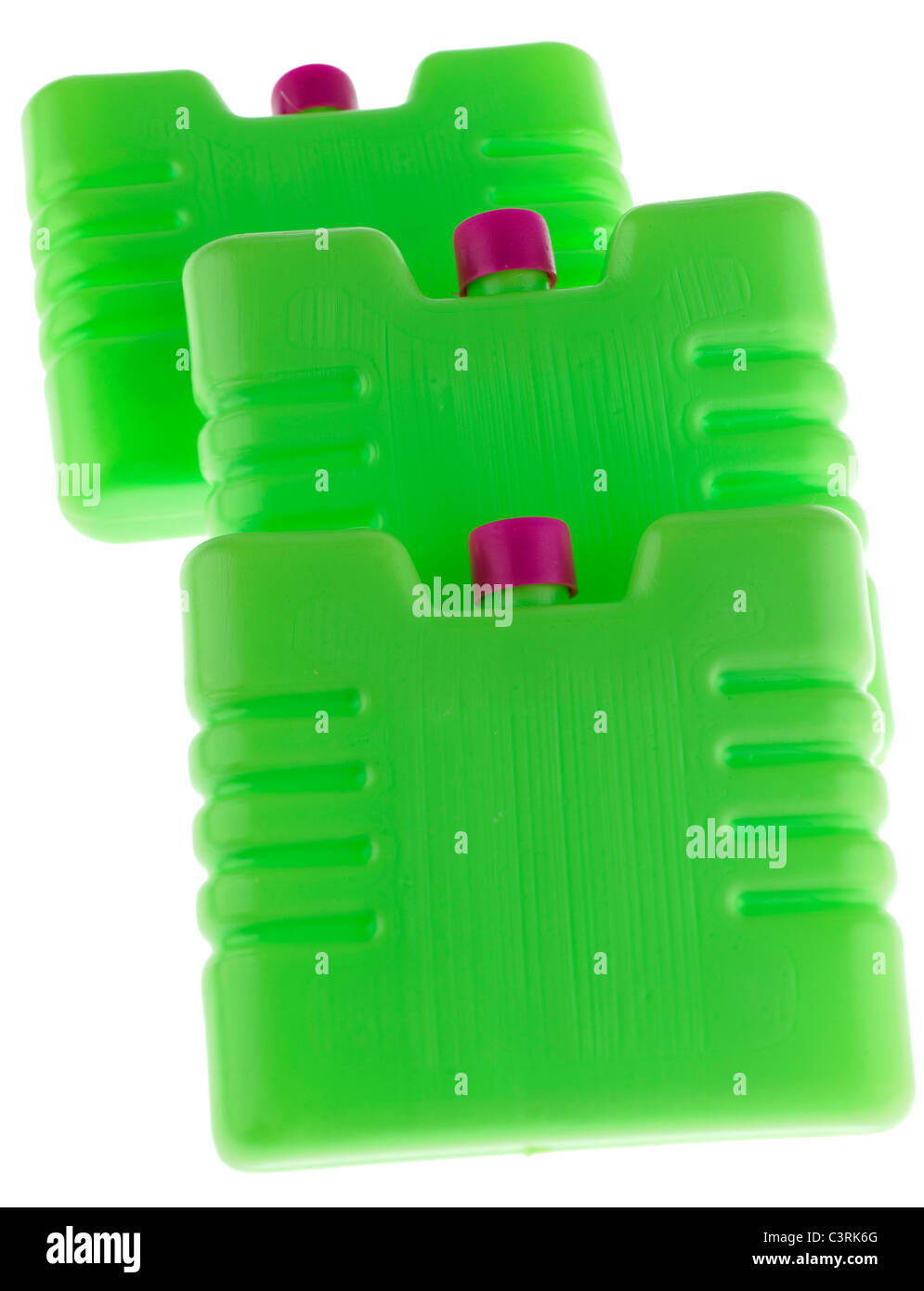 Three plastic green mini freezer blocks Stock Photo
