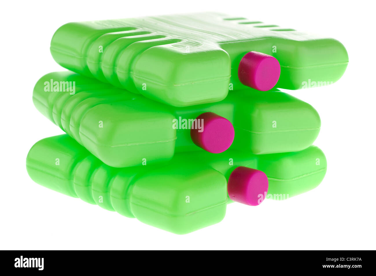 Three plastic green mini freezer blocks Stock Photo