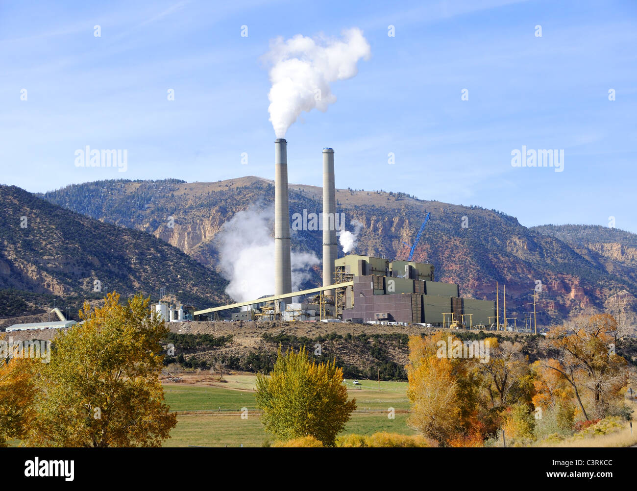 Coal power plant with trees hires stock photography and images Alamy