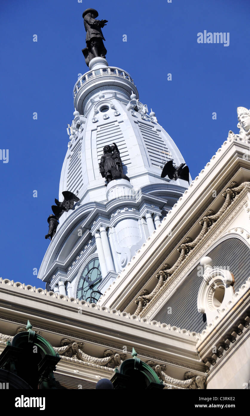 Philadelphia City Hall Tower with Statue of William Penn Stock Photo ...
