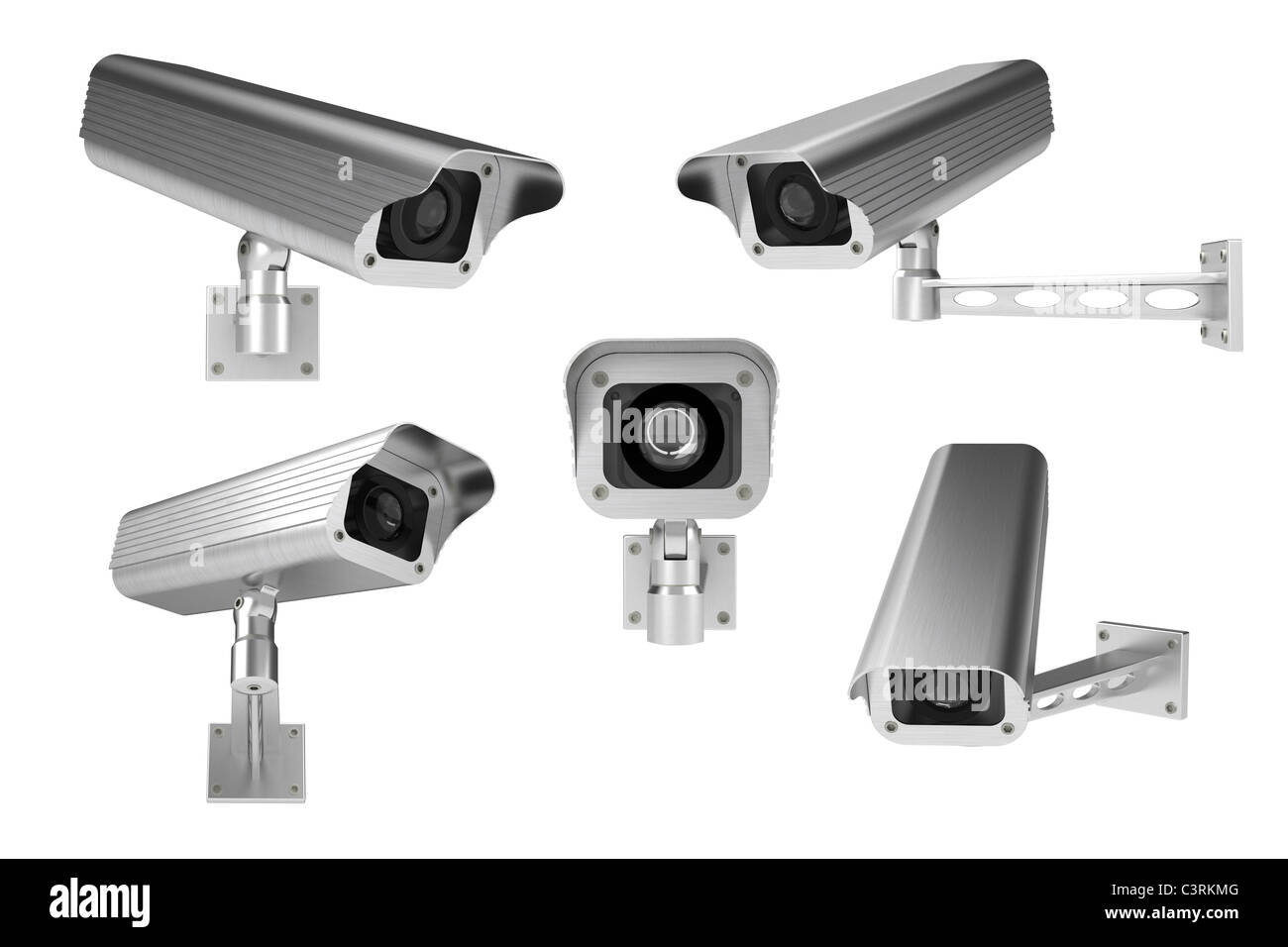 3d rendering of surveillance cameras on white background Stock Photo