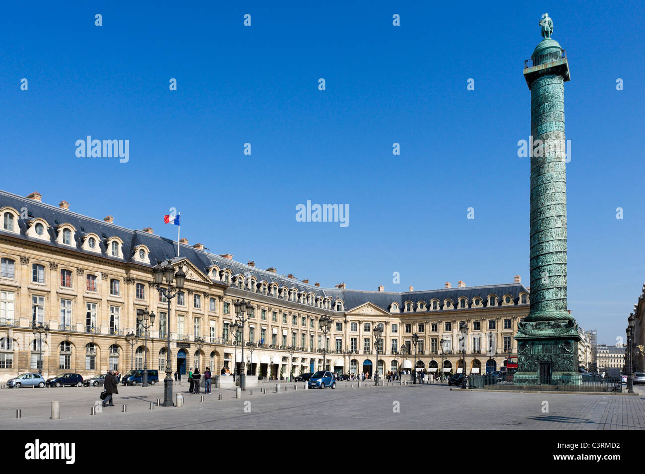 The Ritz Hotel, Palace of Justice and column of Napoleon, Place Vendome, Paris, France Stock Photo