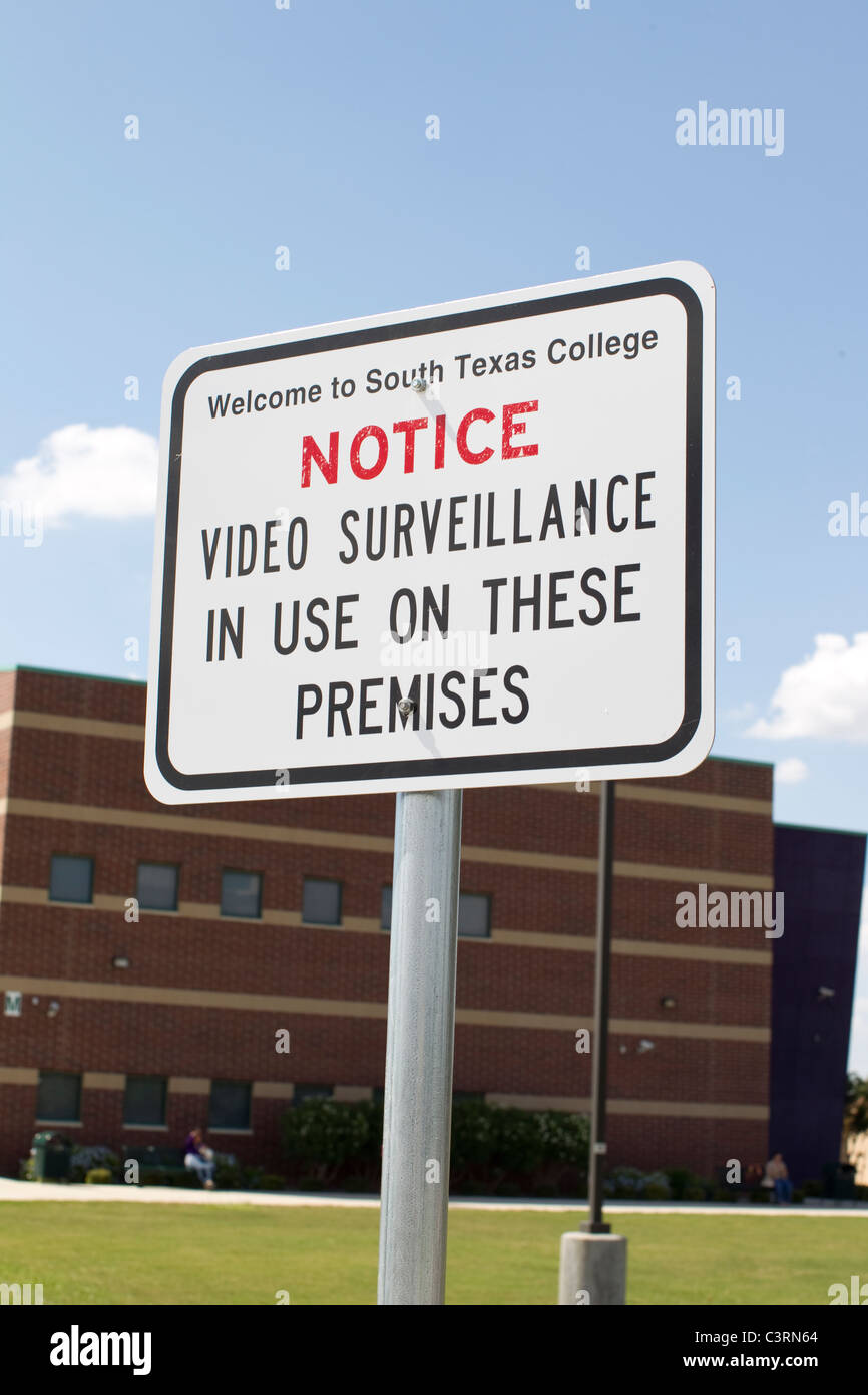 Sign on college campus discloses use of video surveillance cameras in