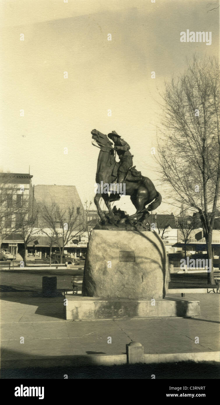 rough rider statue 1939 town square spanish American war memorial monument sculpture Stock Photo