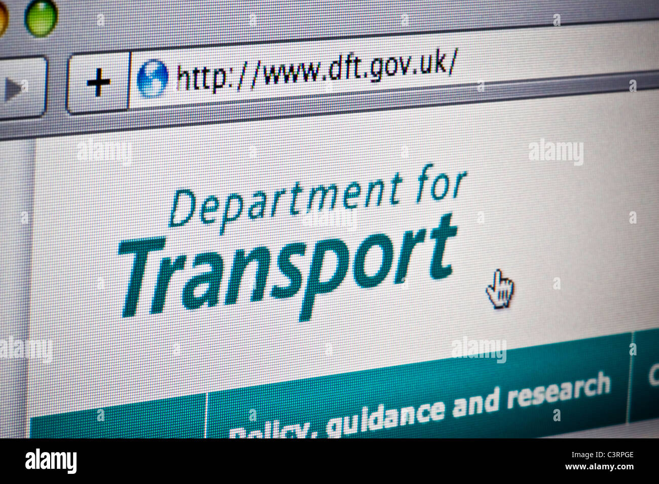 Close up of the DfT logo as seen on its website. (Editorial use only: print, TV, e-book and editorial website). Stock Photo