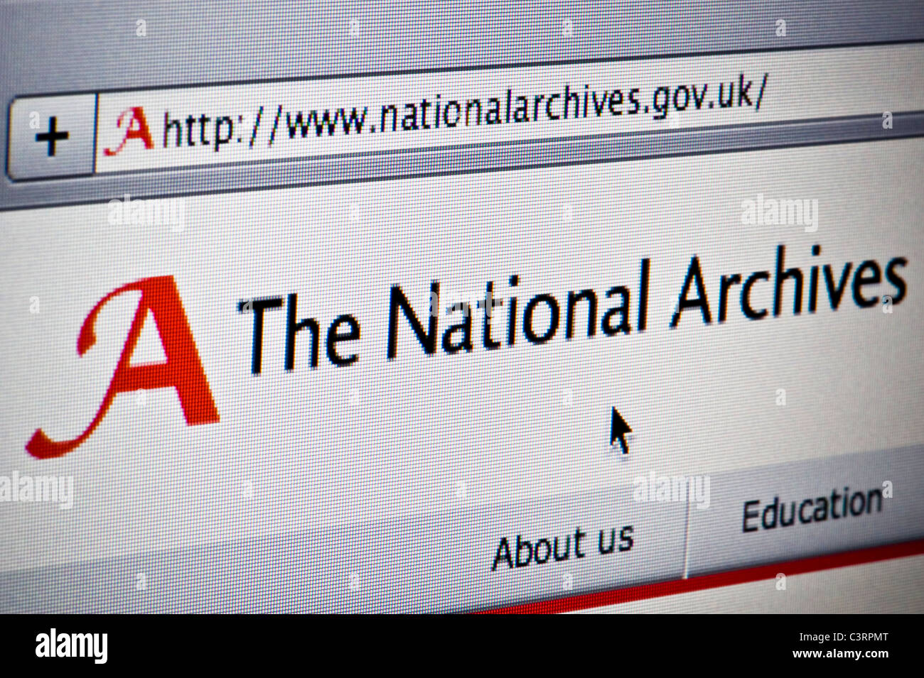 Close up of the National Archives logo as seen on its website. (Editorial use only: print, TV, e-book and editorial website). Stock Photo