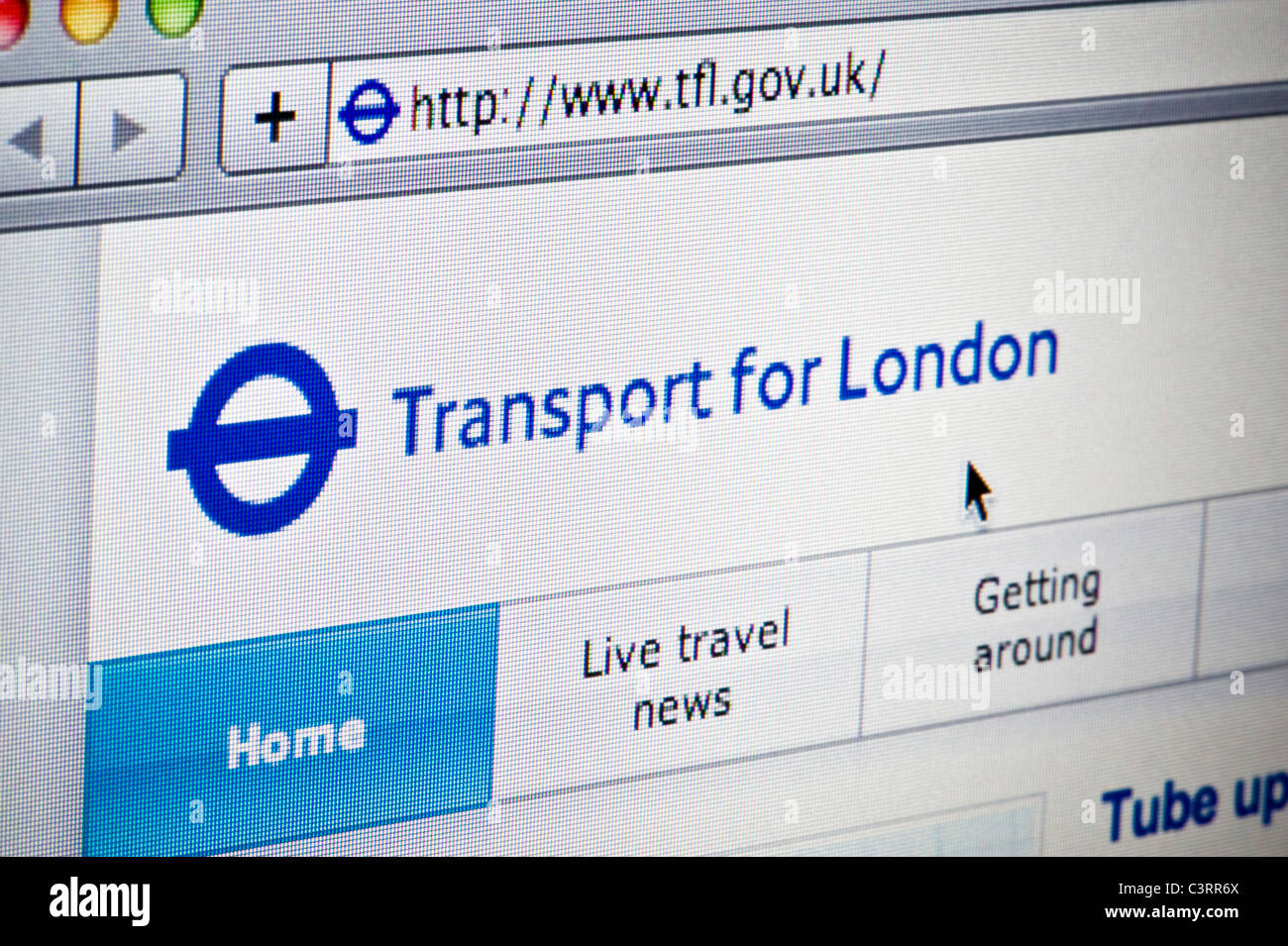 Close up of the TfL logo as seen on its website. (Editorial use only: print, TV, e-book and editorial website). Stock Photo