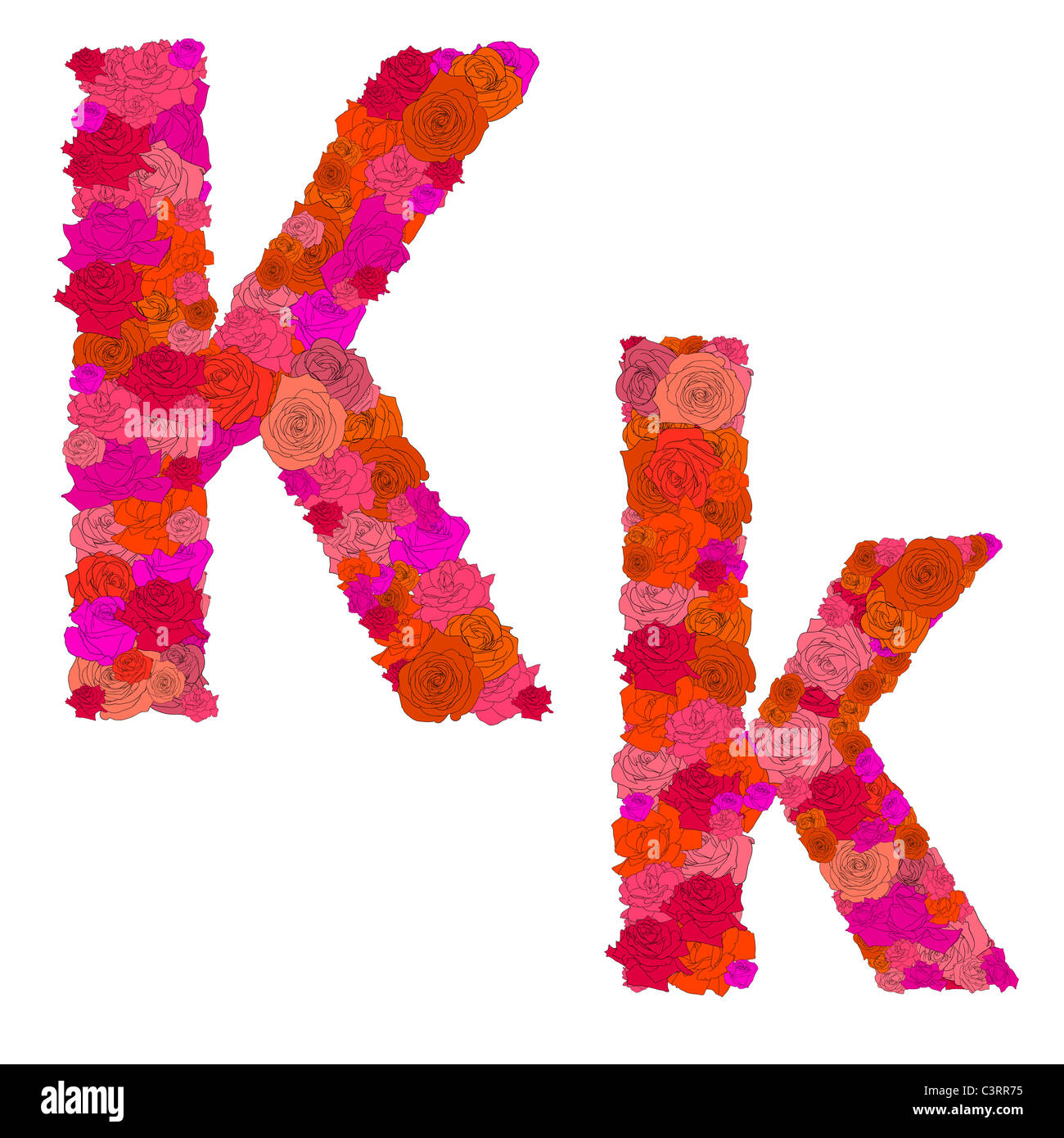 Flower alphabet of red roses, characters Kk Stock Photo Alamy