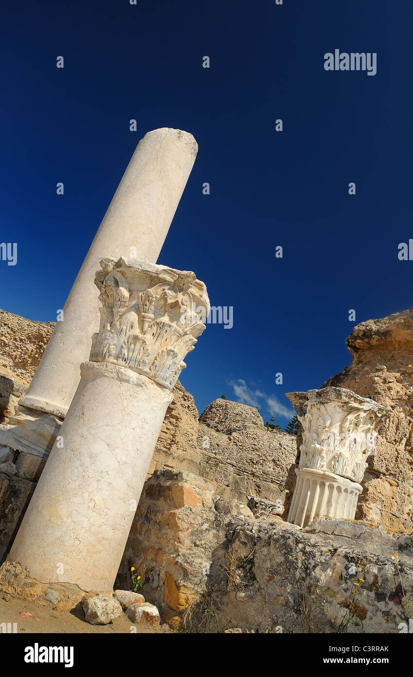 A beautiful, extremely high-resolution image of Carthage in Tunisia, North Africa.  Highlights the exotic splendor of the ruins. Stock Photo