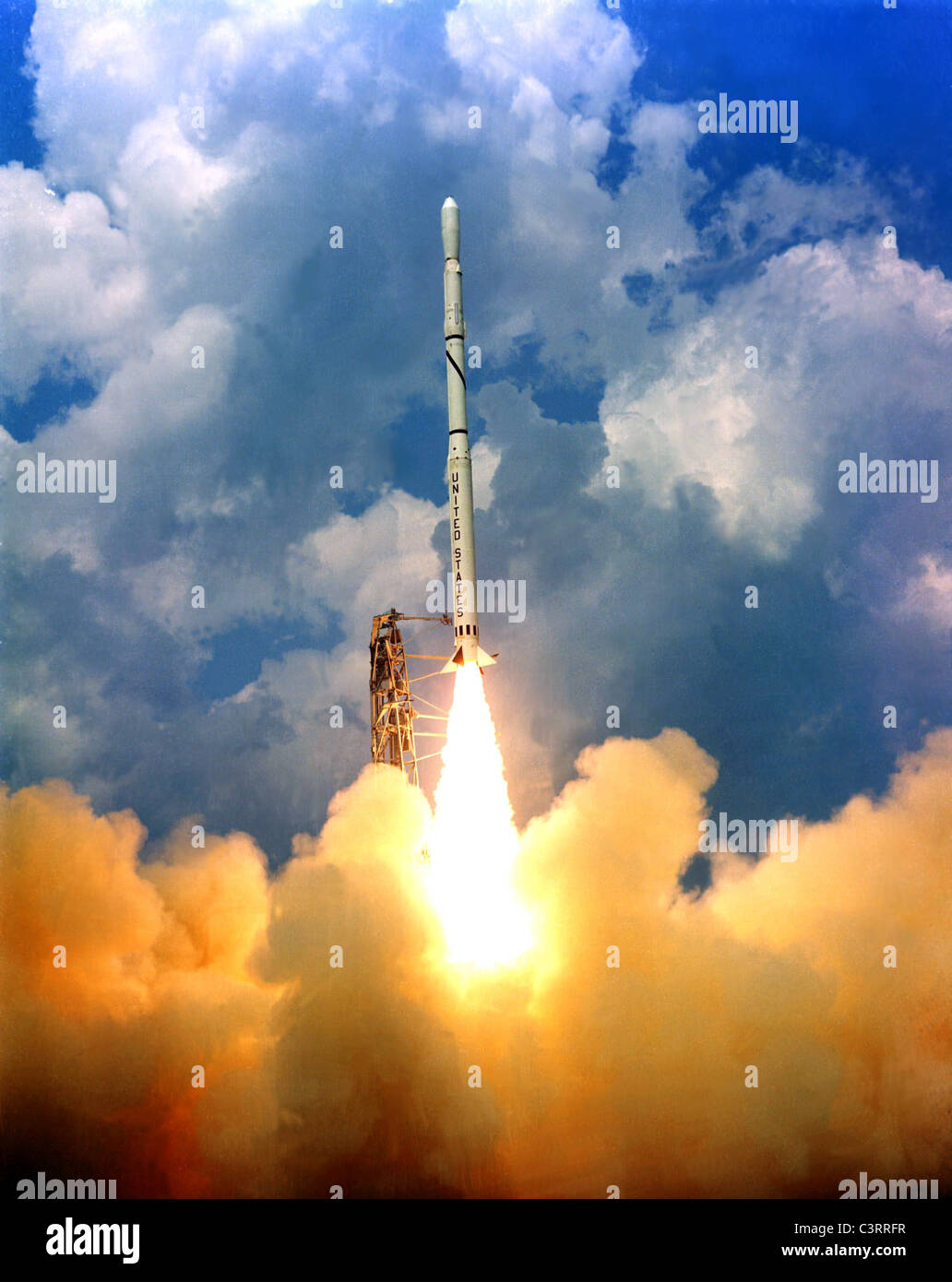 The Scout launch vehicle lifts off Stock Photo