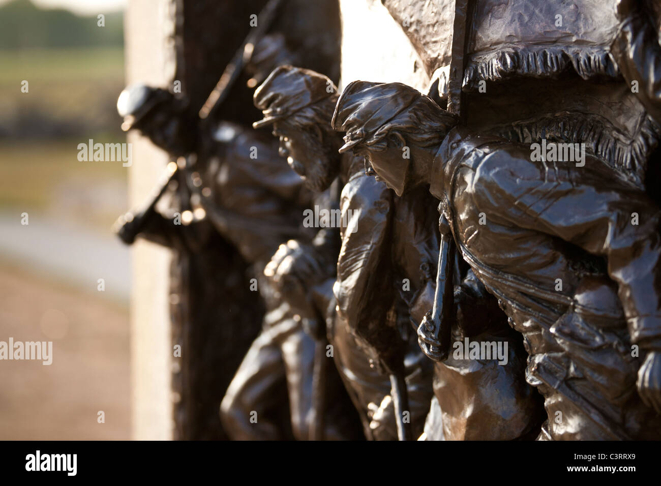 Detail of soldiers on the Irish Brigade Monument by Observation Tower overlooking Bloody Lane, Antietam National Battlefield. Stock Photo