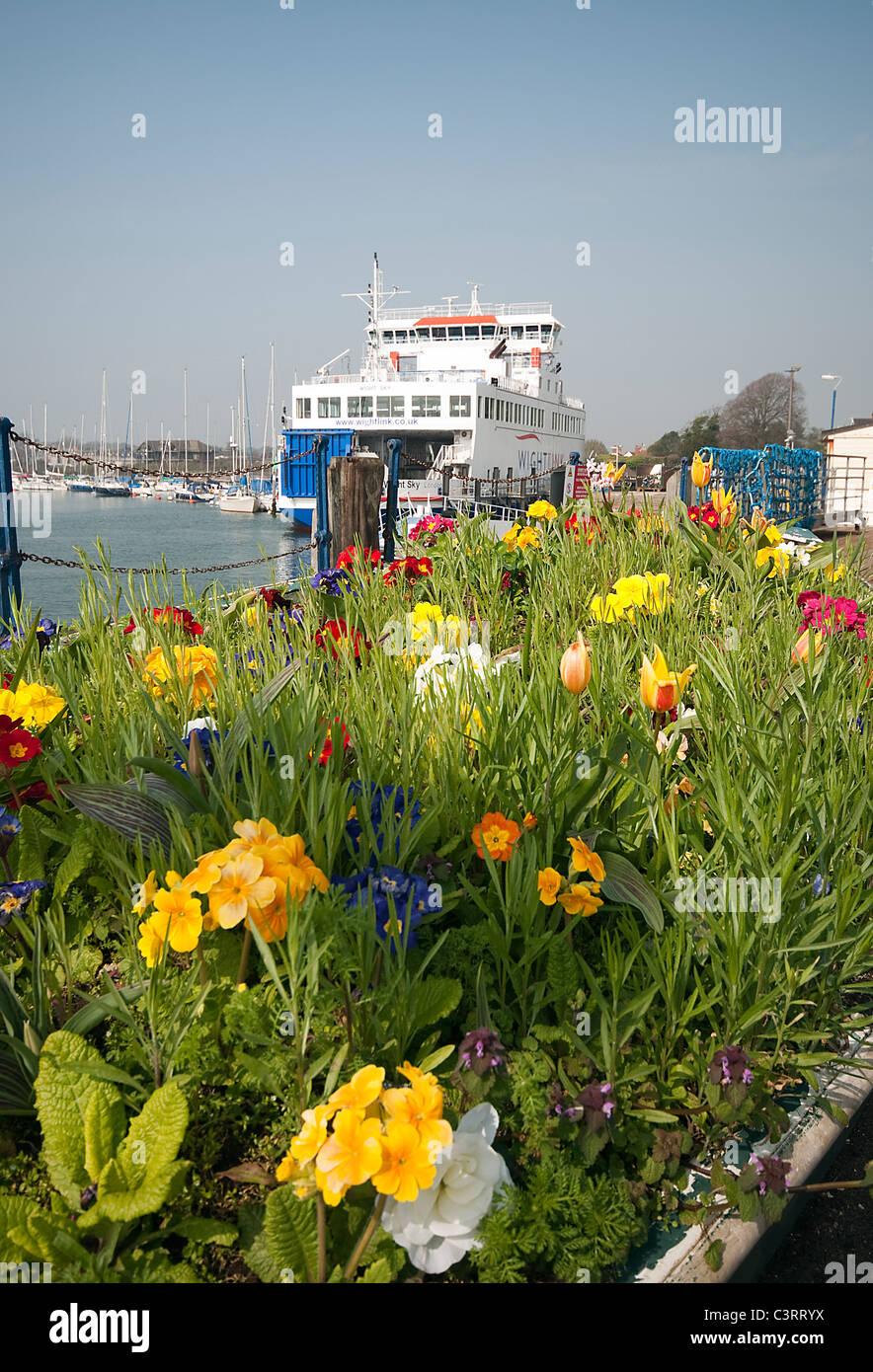 The Isle of Wight ferry in Lymington Harbour, Hampshire, England, UK