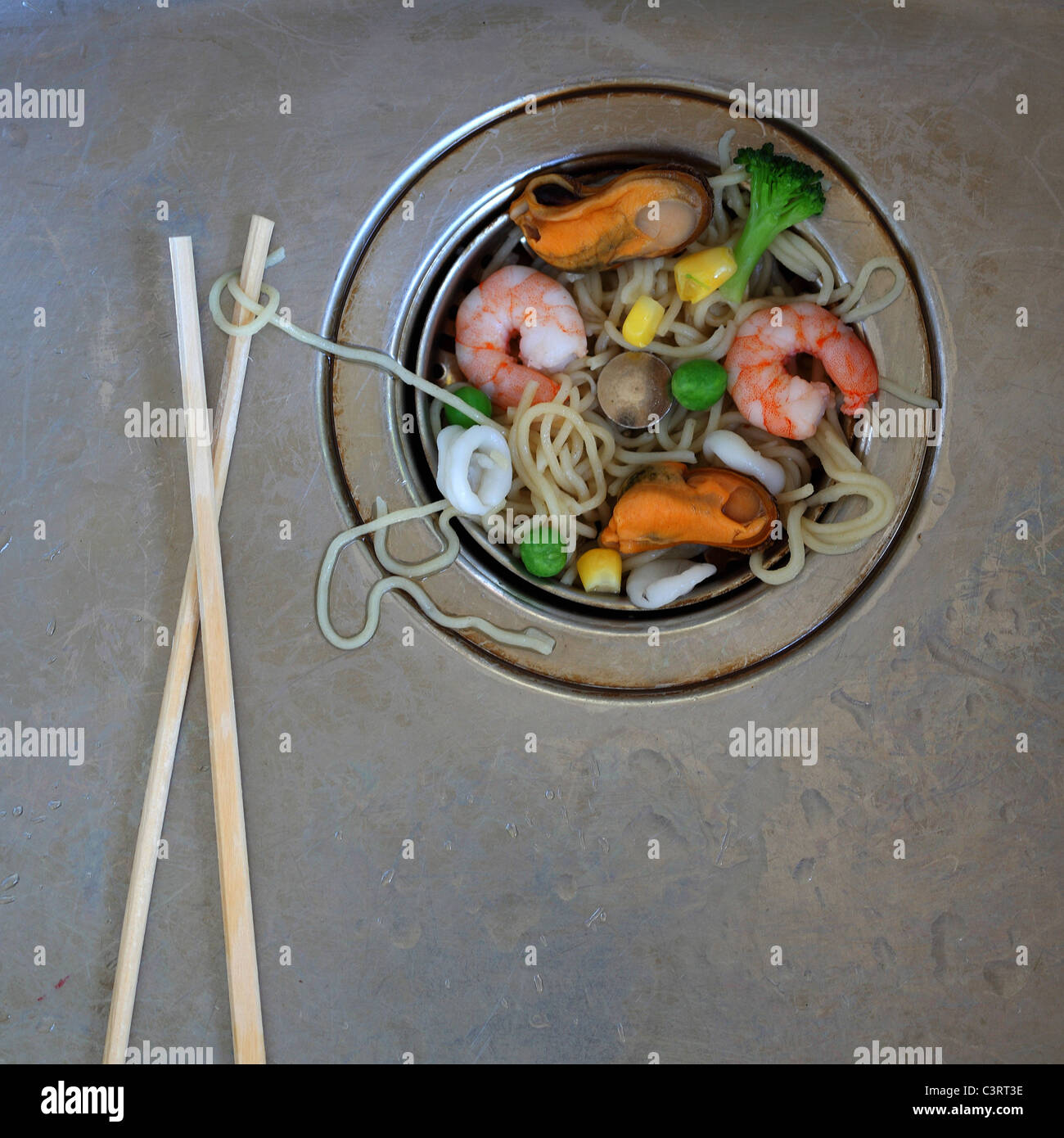 sink drain seafood leftovers Stock Photo