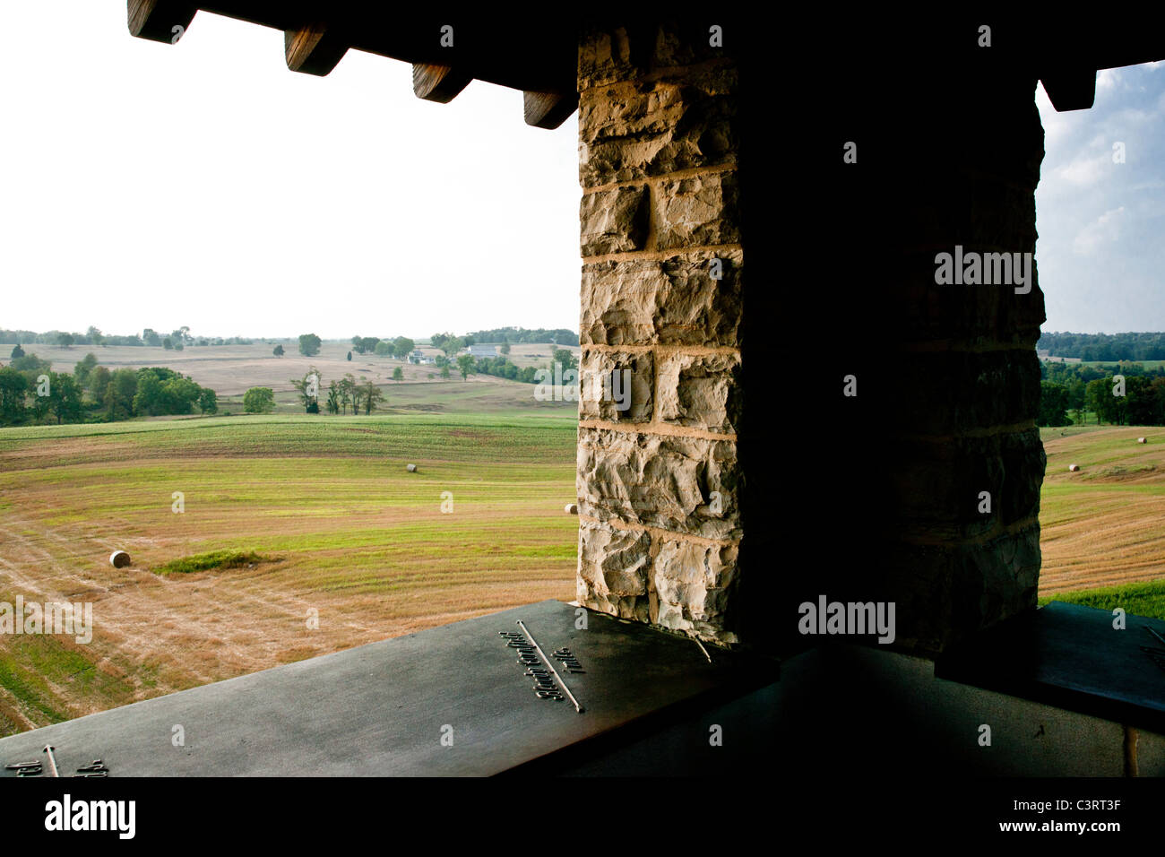 The battlefield from the top of the Observation Tower on the Antietam National Battlefield. Stock Photo