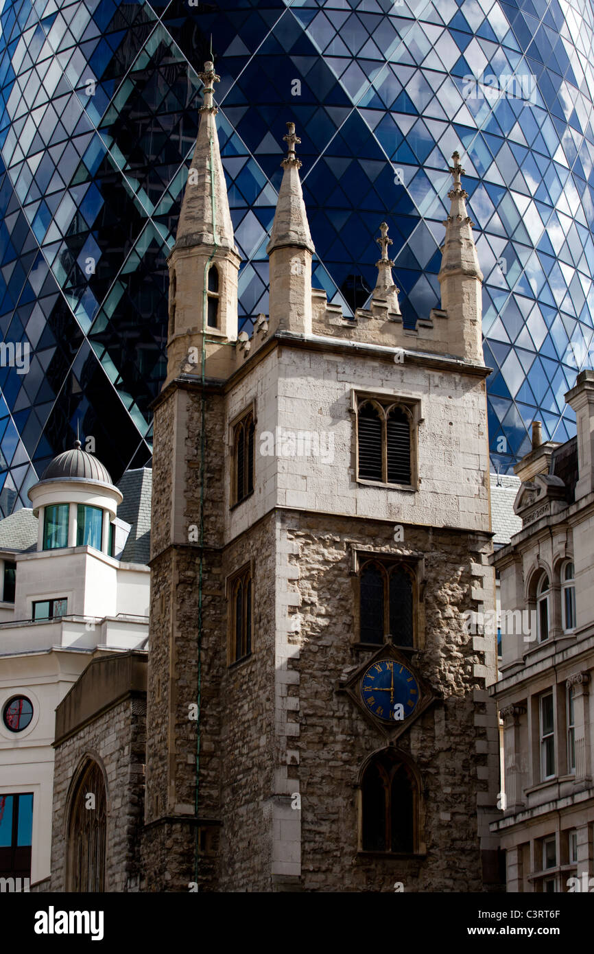 Church of St. Andrew Undershaft and the London Gherkin Stock Photo - Alamy