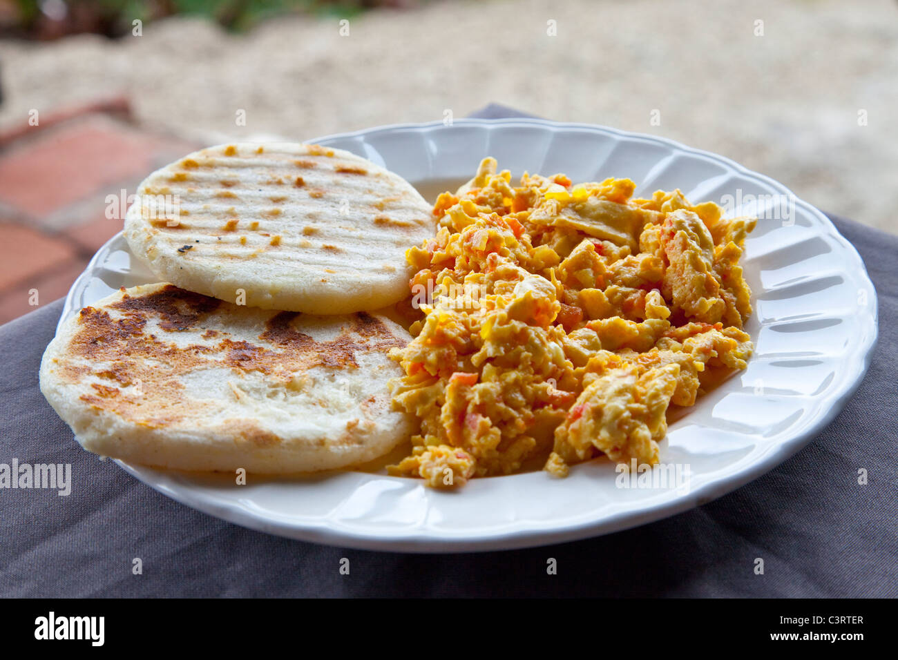 Breakfast, cheese arepas and eggs, Cartagena, Colombia Stock Photo Alamy