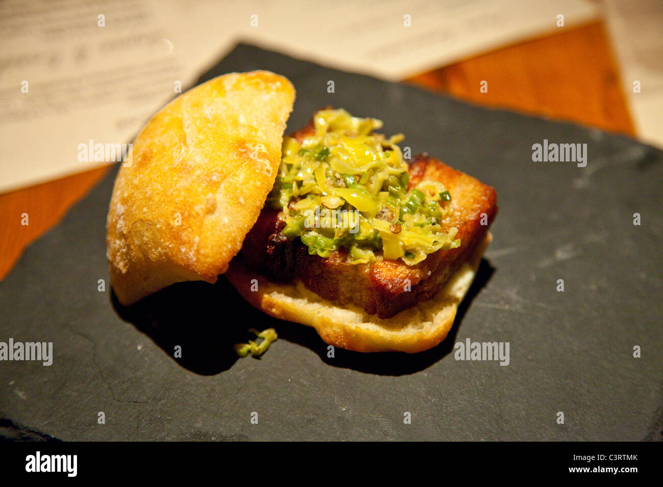 Pork belly sandwich at, Estadio Spanish tapas restaurant in Washington DC Stock Photo Alamy