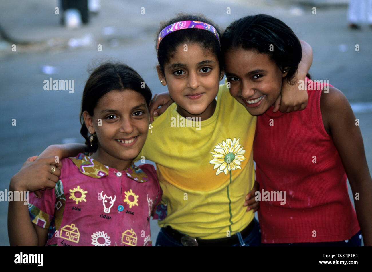 Three young Egyptian girls Stock Photo