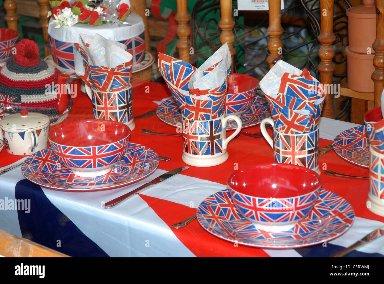 This is an image of British Union Jack Flag tea set in a seaside
