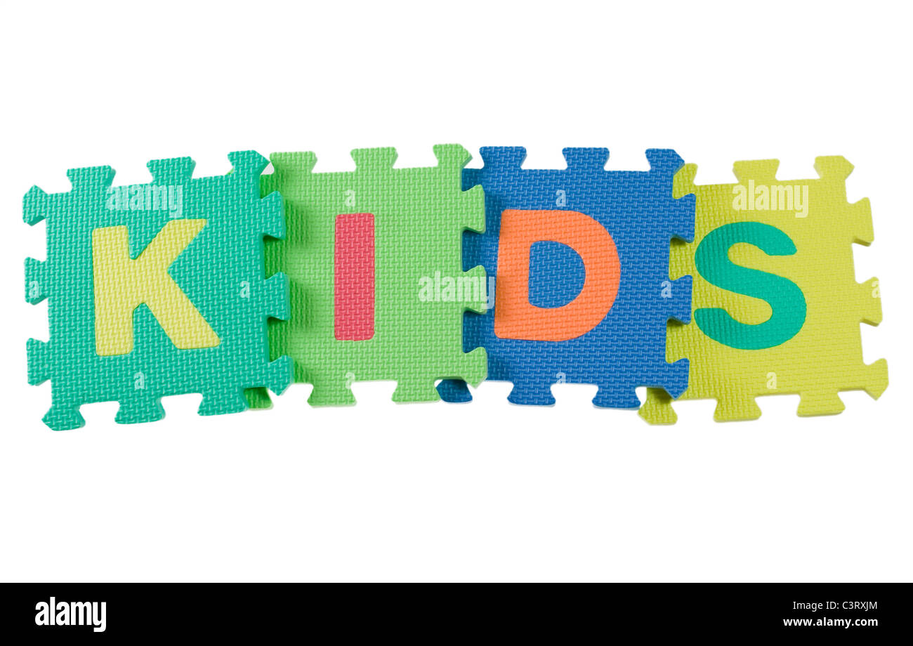 Alphabet blocks forming the word KIDS isolated on white background Stock Photo