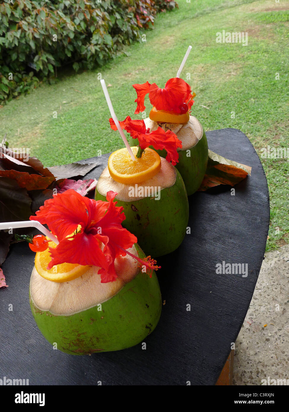 Coconut drinks, Yasawa Island Resort and Spa, Yasawa Islands, Fiji Stock Photo