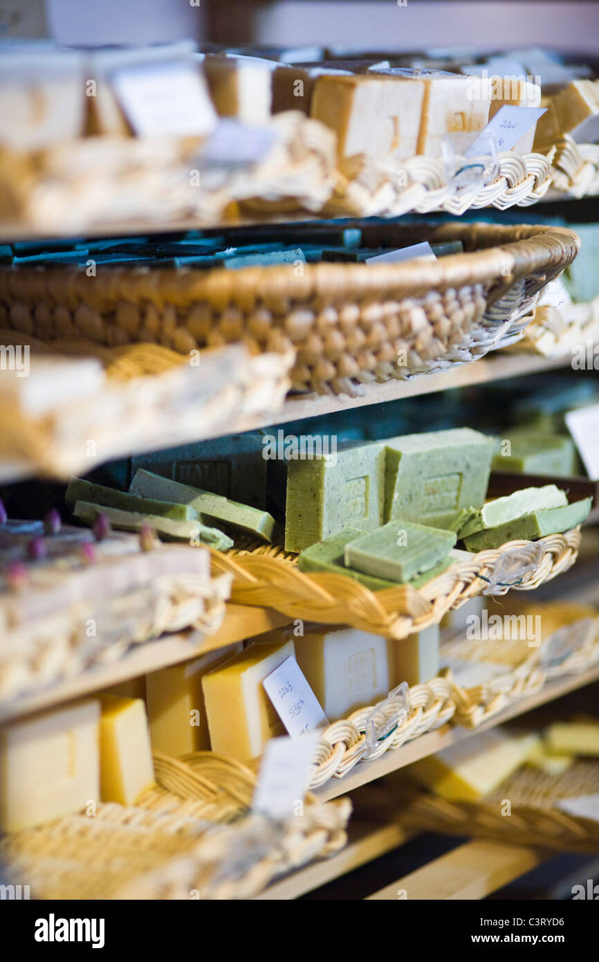A selection of handmade soaps for sale at the Littlecote Soap Company