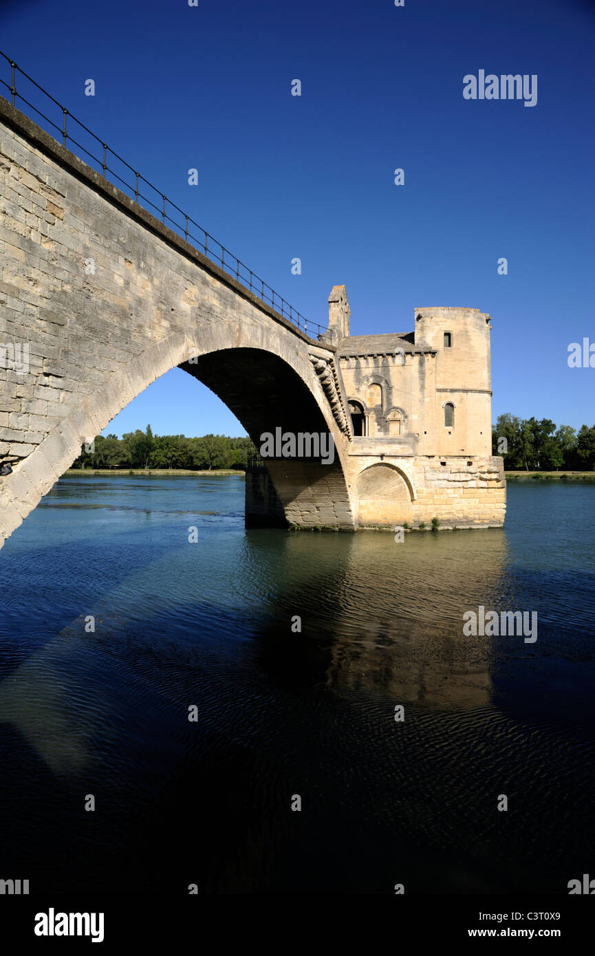 france, provence, avignon, rhone river, saint benezet bridge Stock
