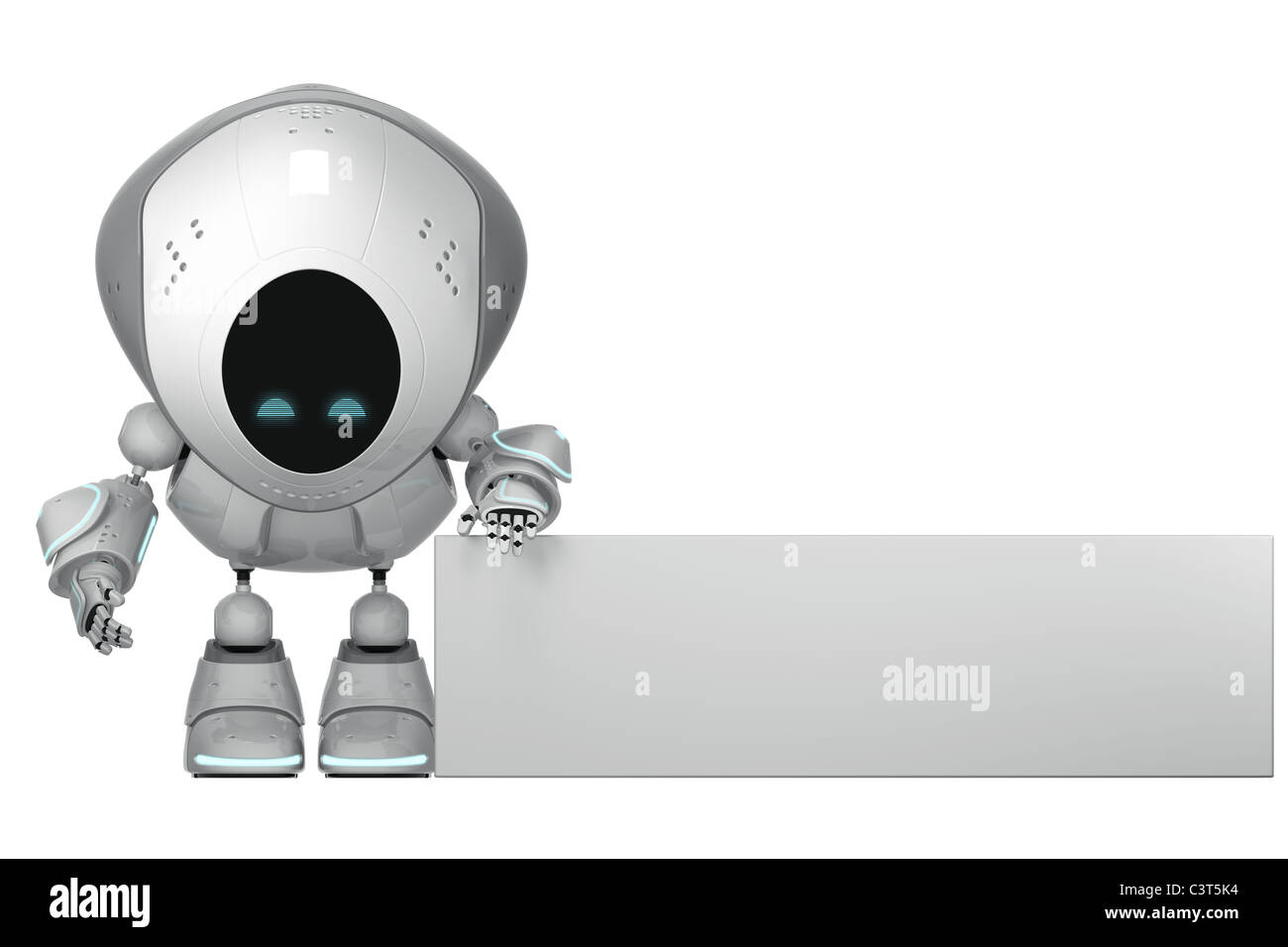 White cute robot with empty board Stock Photo - Alamy