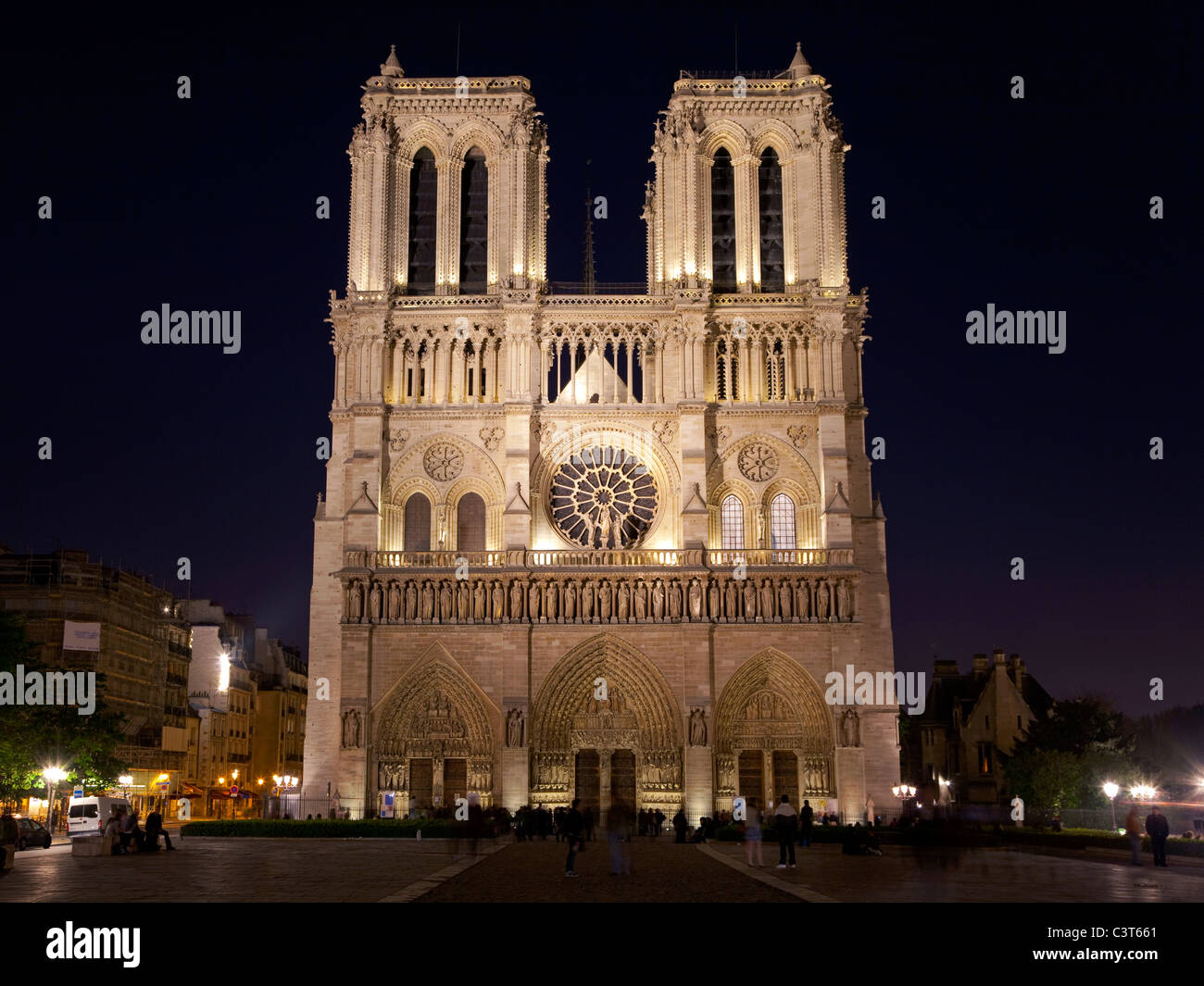Night View of Notre Dame de Paris. France. Stock Photo